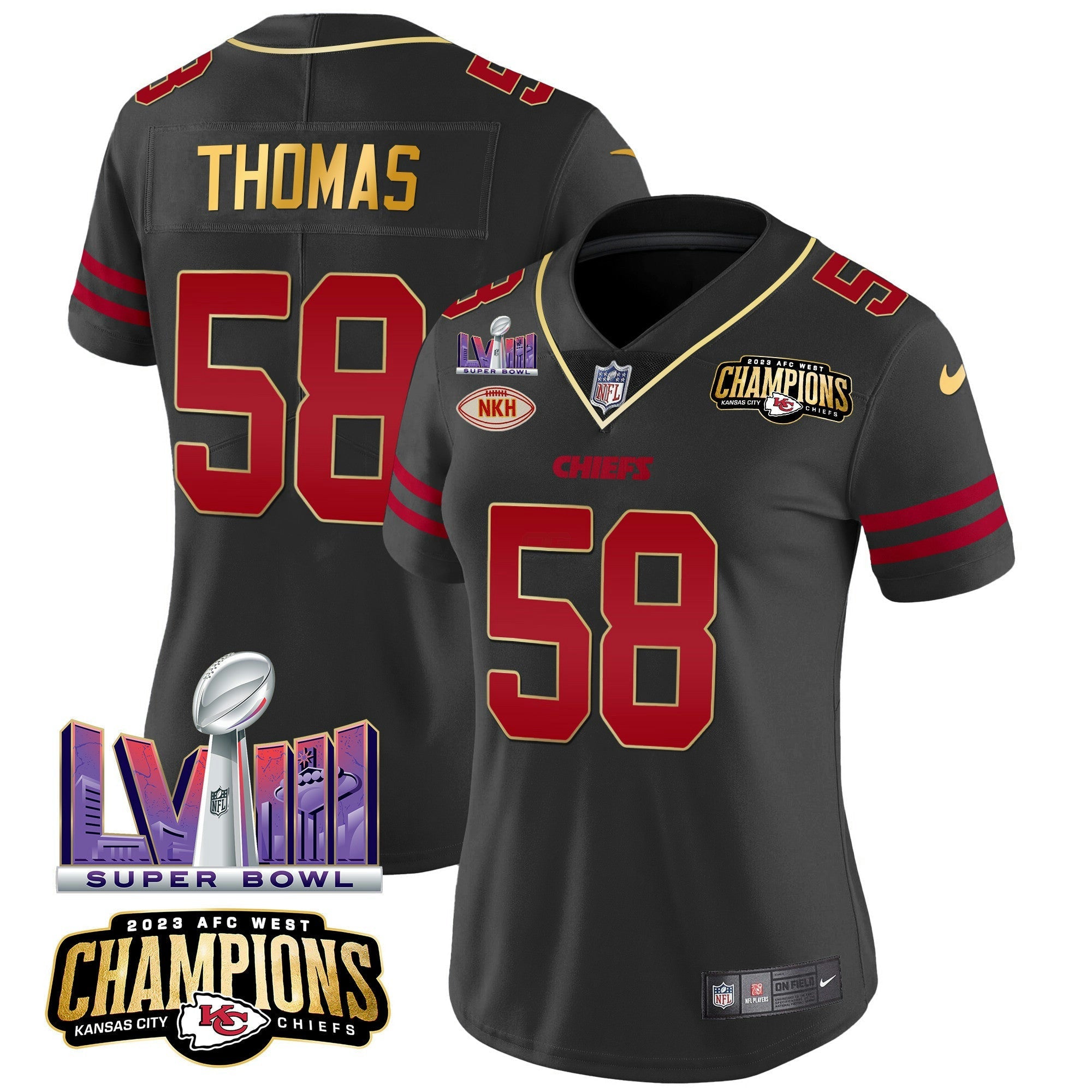 Camisa NFL Women’s AFC West Champions & Super Bowl LVIII Patch Vapor Jersey