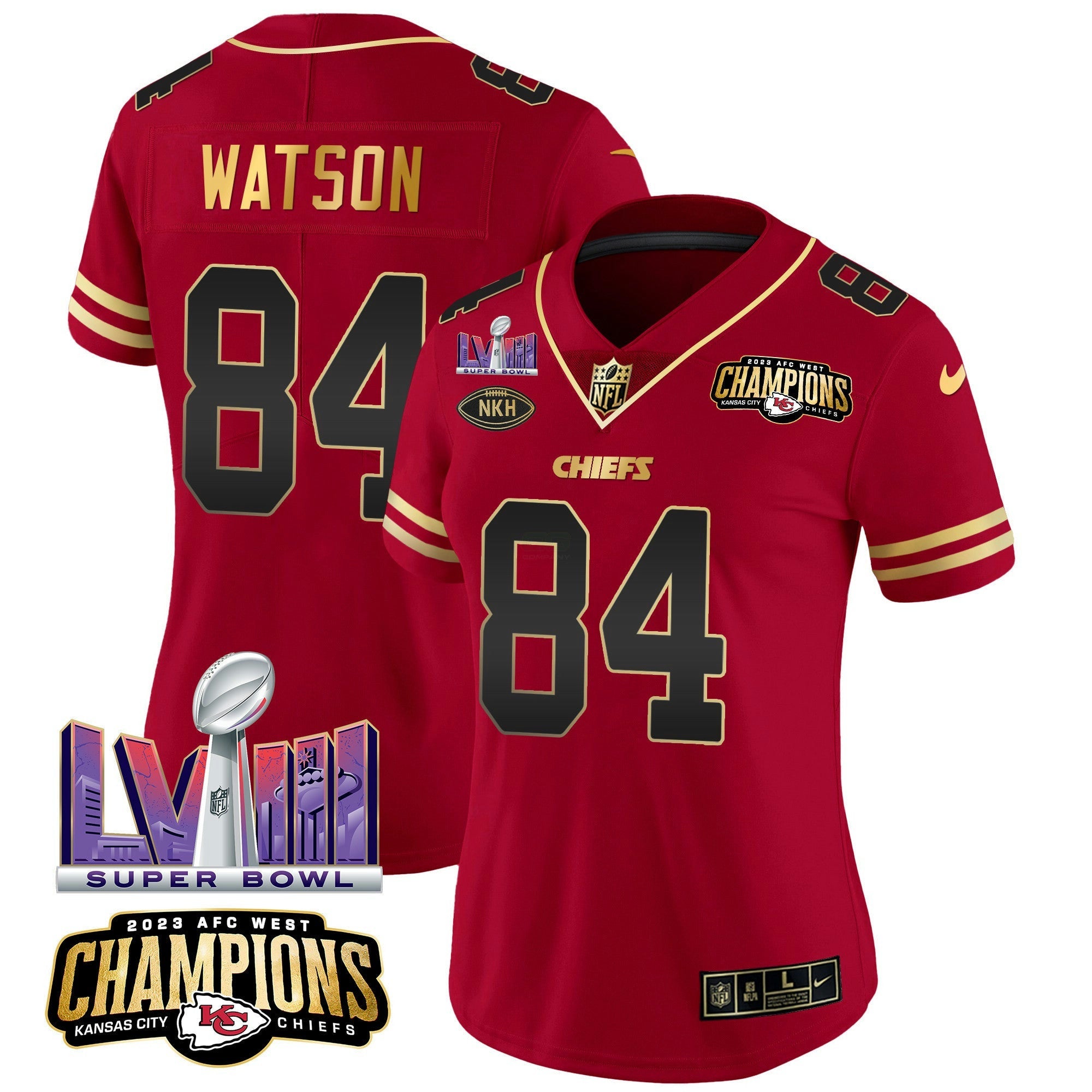Camisa NFL Women’s AFC West Champions & Super Bowl LVIII Patch Vapor Jersey