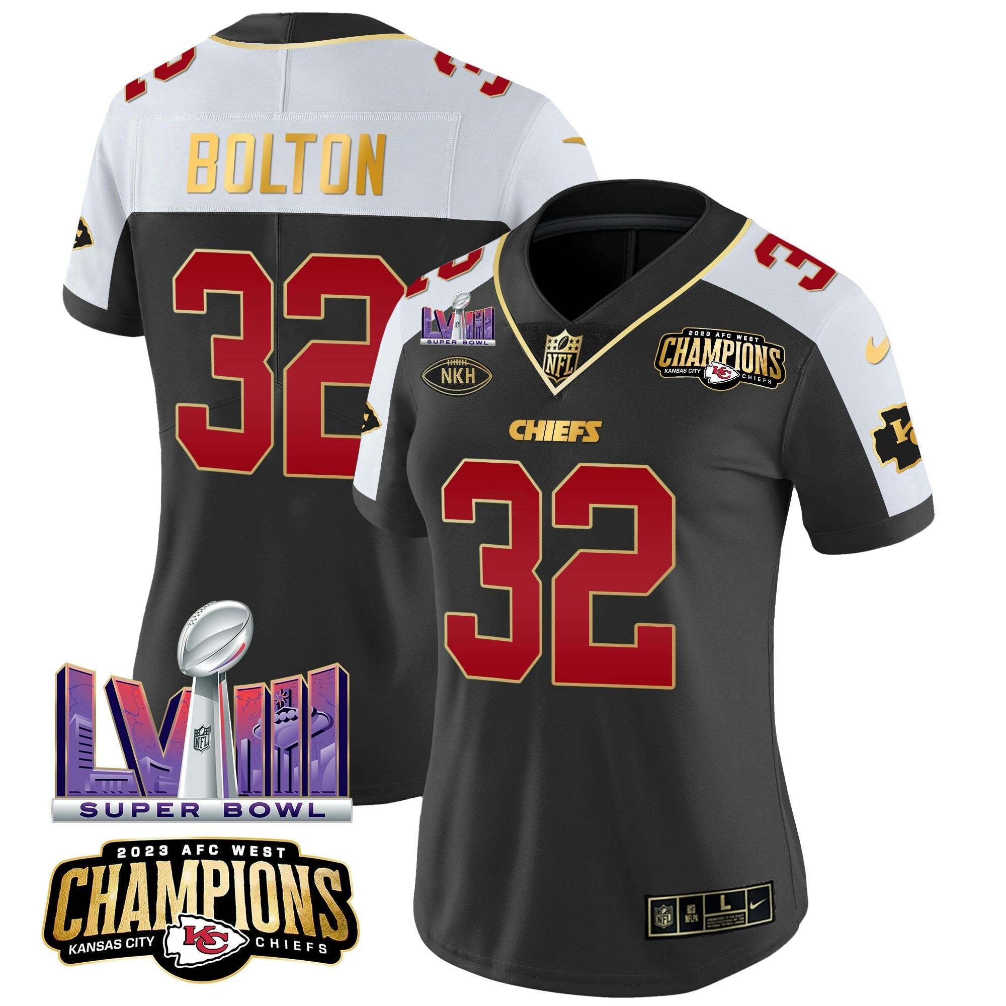 Camisa NFL Women’s AFC West Champions & Super Bowl LVIII Patch Vapor Jersey