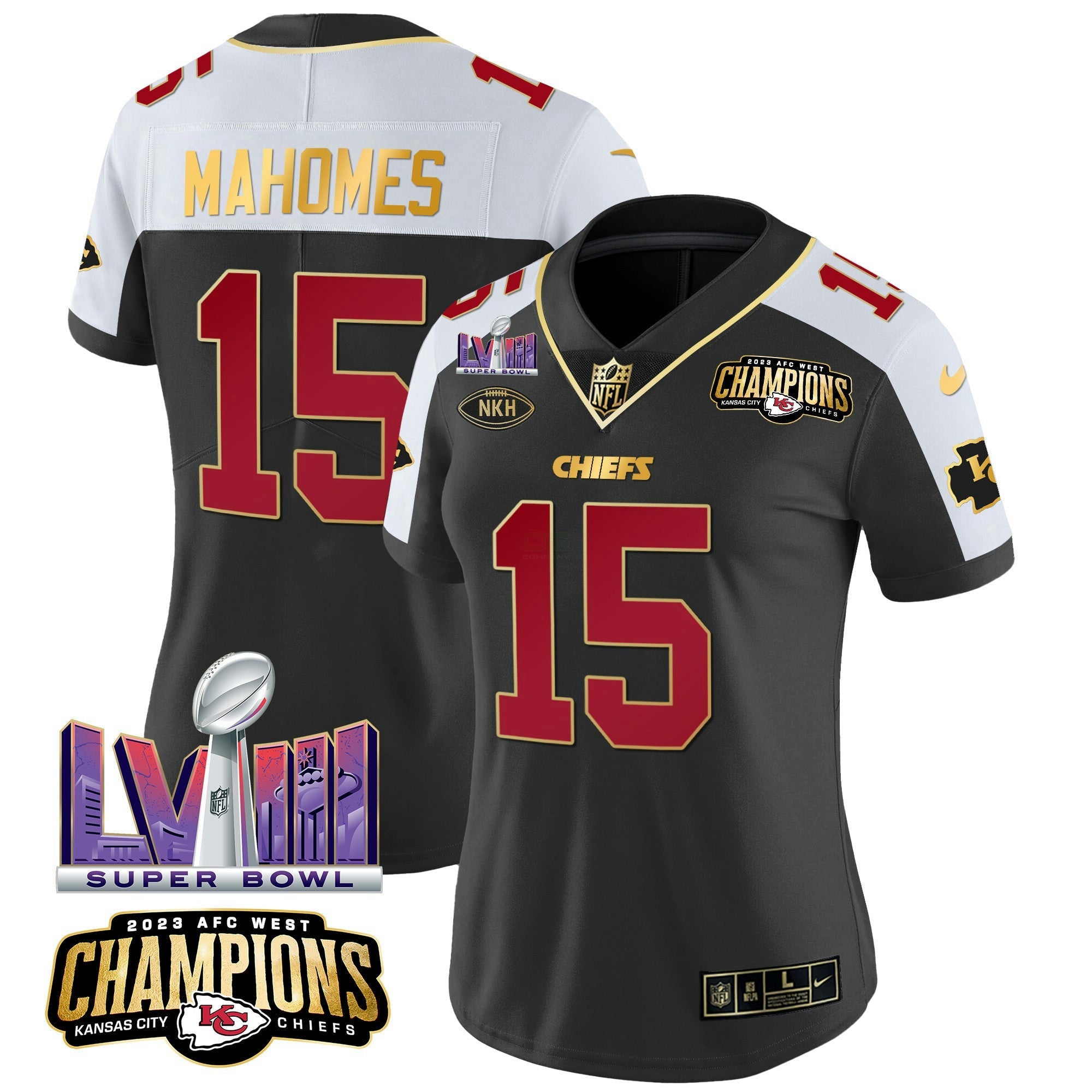 Camisa NFL Women’s AFC West Champions & Super Bowl LVIII Patch Vapor Jersey