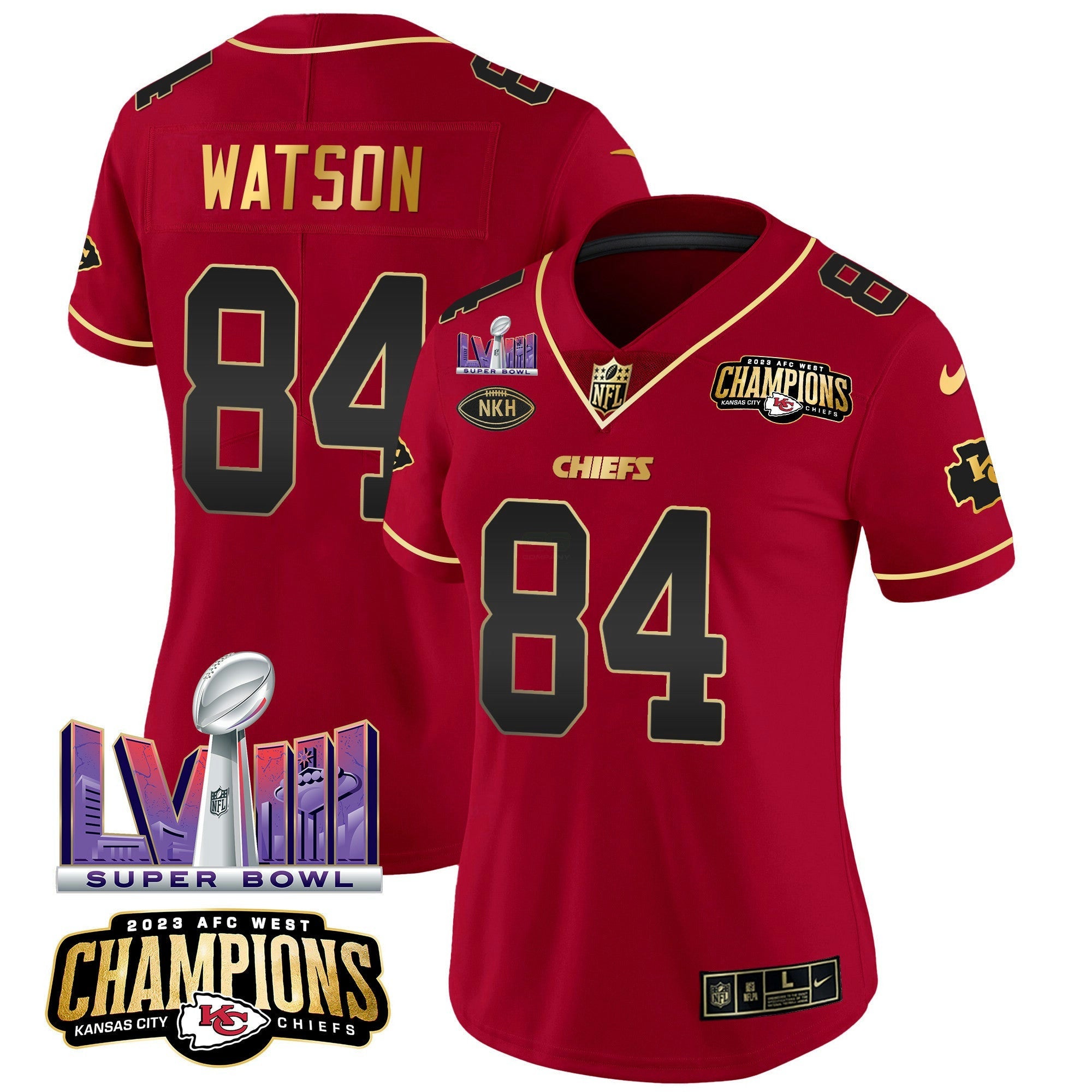 Camisa NFL Women’s AFC West Champions & Super Bowl LVIII Patch Vapor Jersey