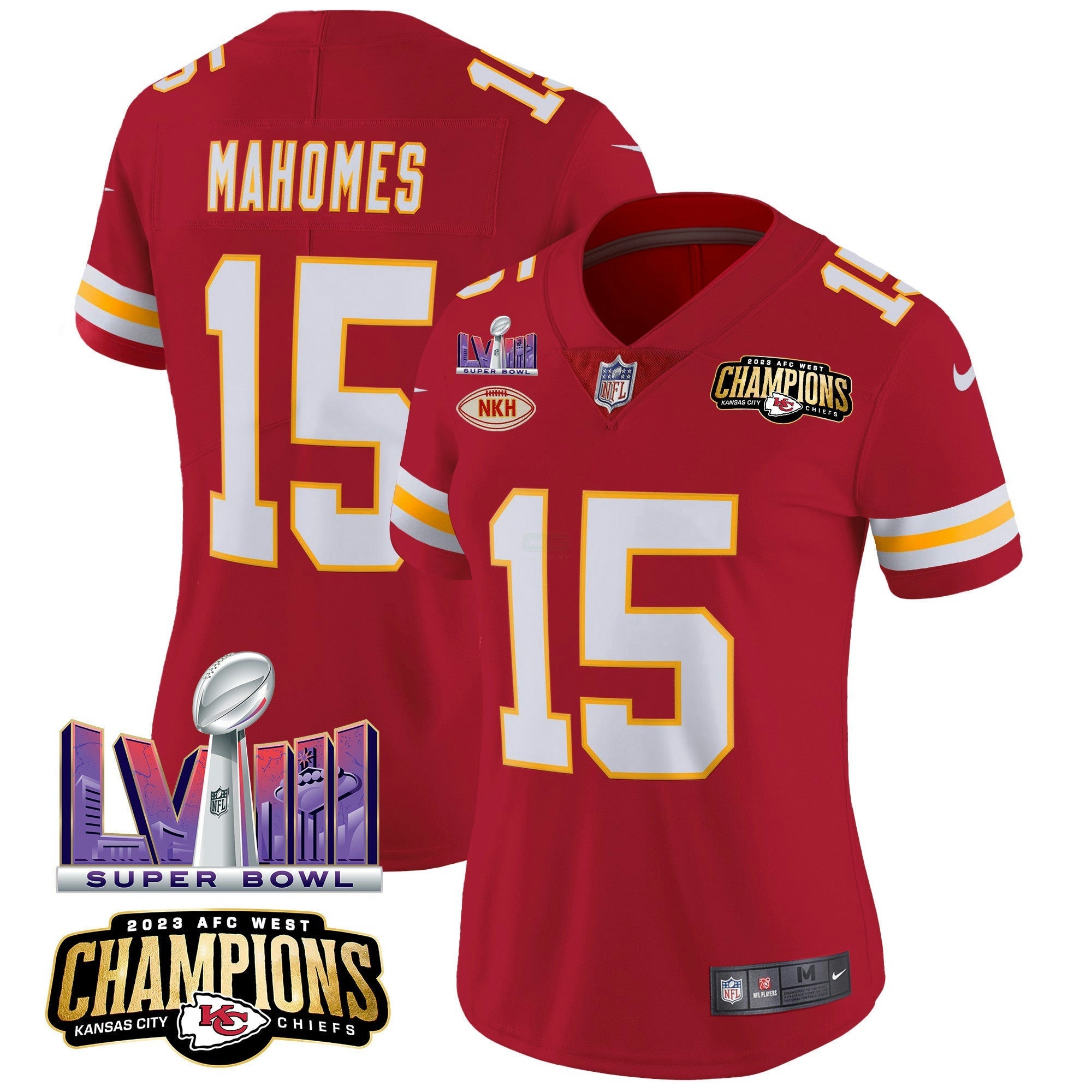 Camisa NFL Women’s AFC West Champions & Super Bowl LVIII Patch Vapor Jersey