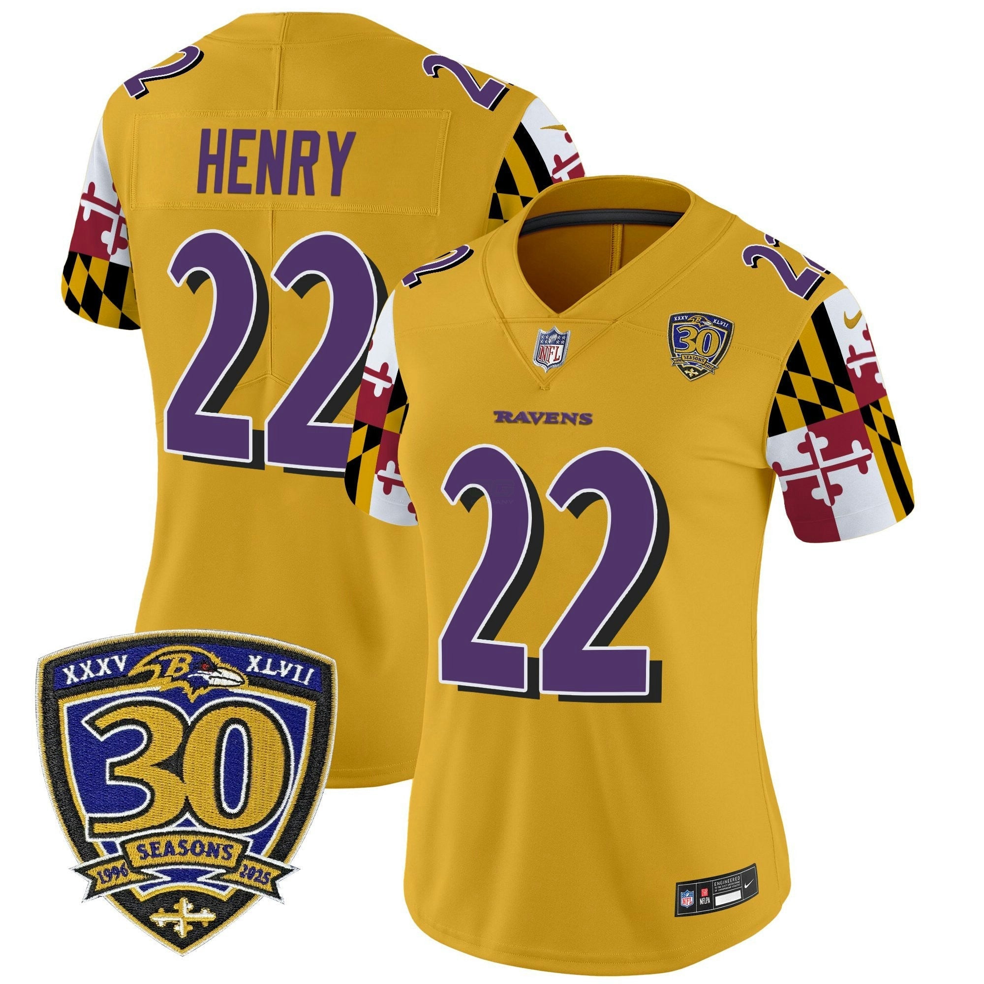 Camisa NFL Women’s Baltimore ‘Maryland Flag Edition’ Vapor Limited Jersey – 30th Anniversary Patch
