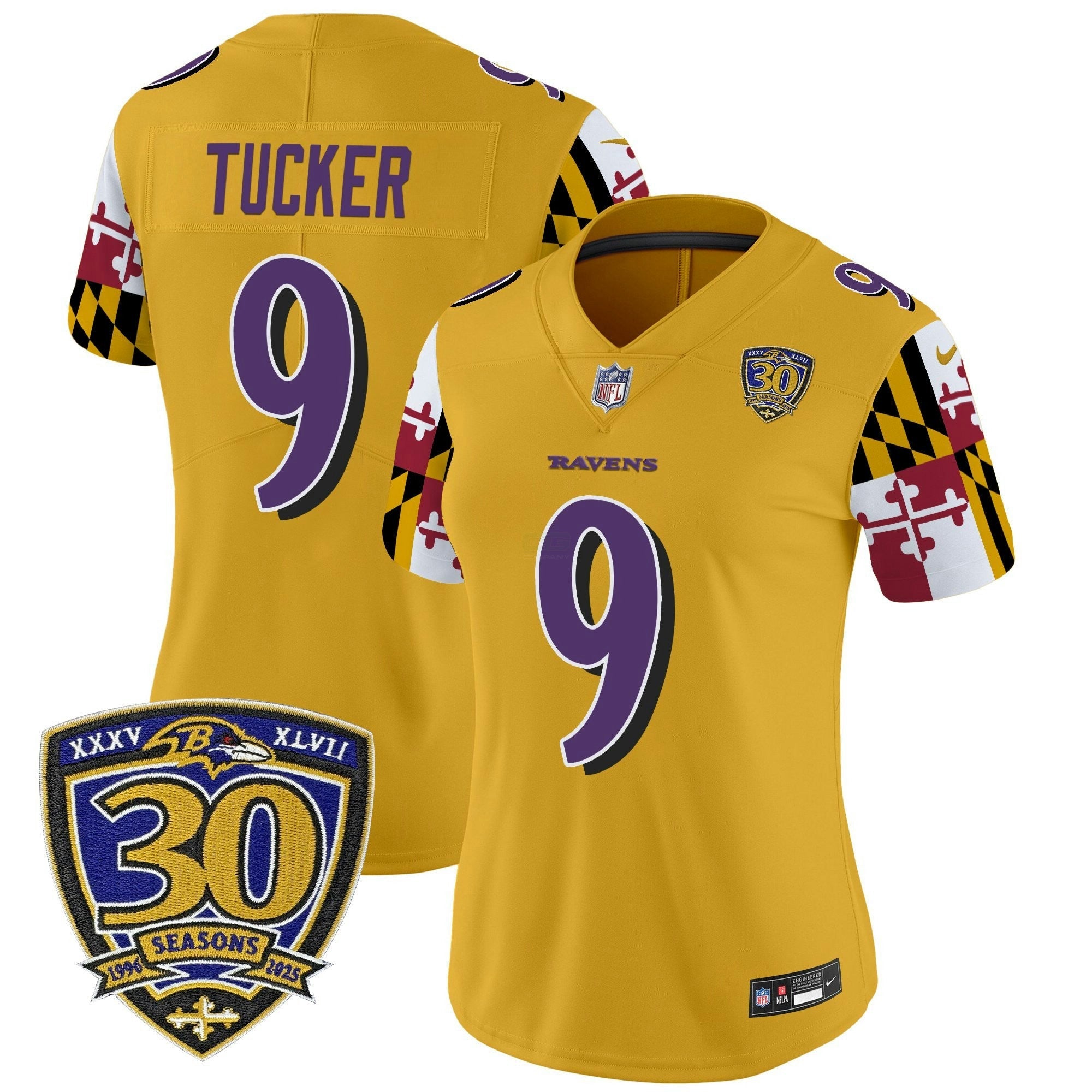Camisa NFL Women’s Baltimore ‘Maryland Flag Edition’ Vapor Limited Jersey – 30th Anniversary Patch