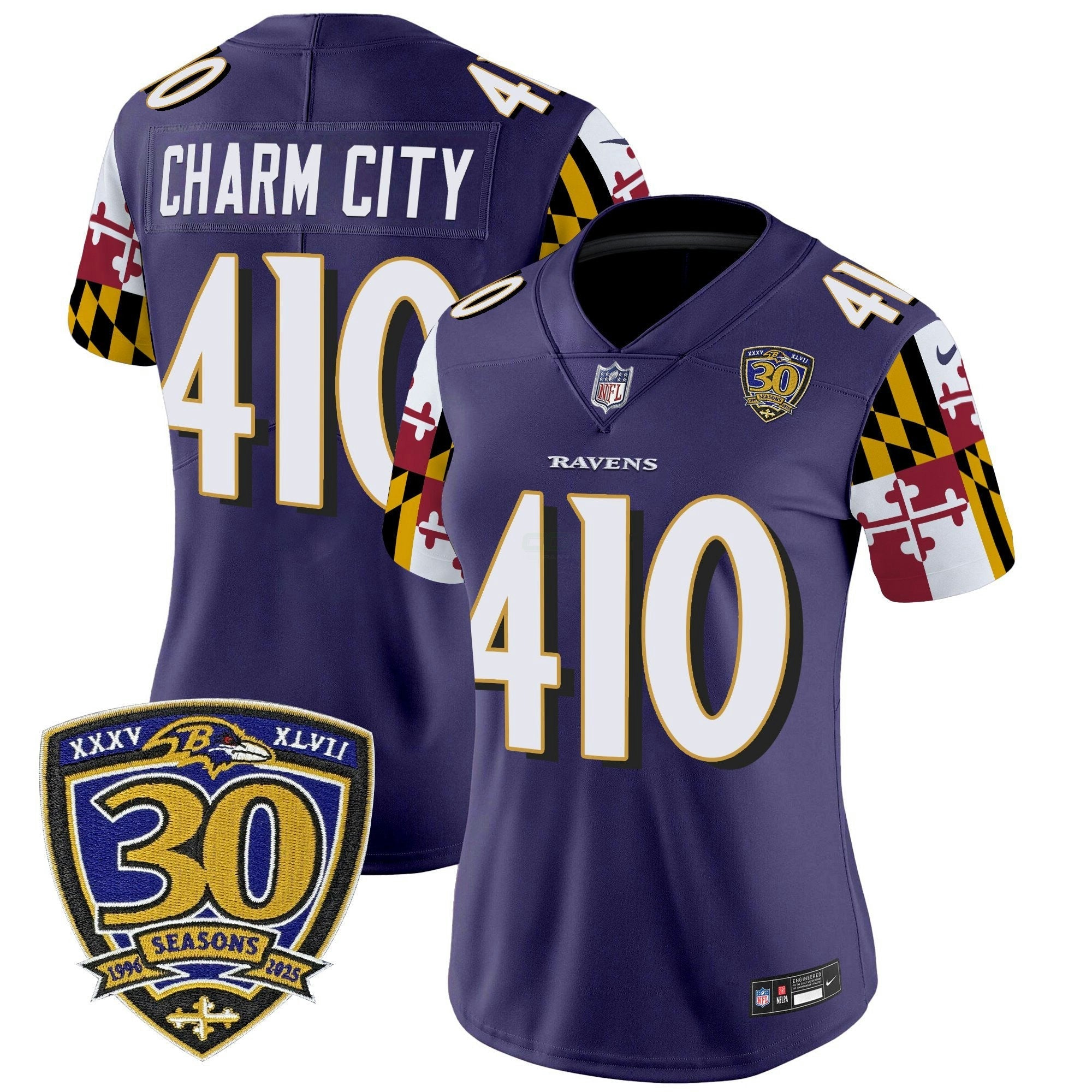 Camisa NFL Women’s Baltimore ‘Maryland Flag Edition’ Vapor Limited Jersey – 30th Anniversary Patch
