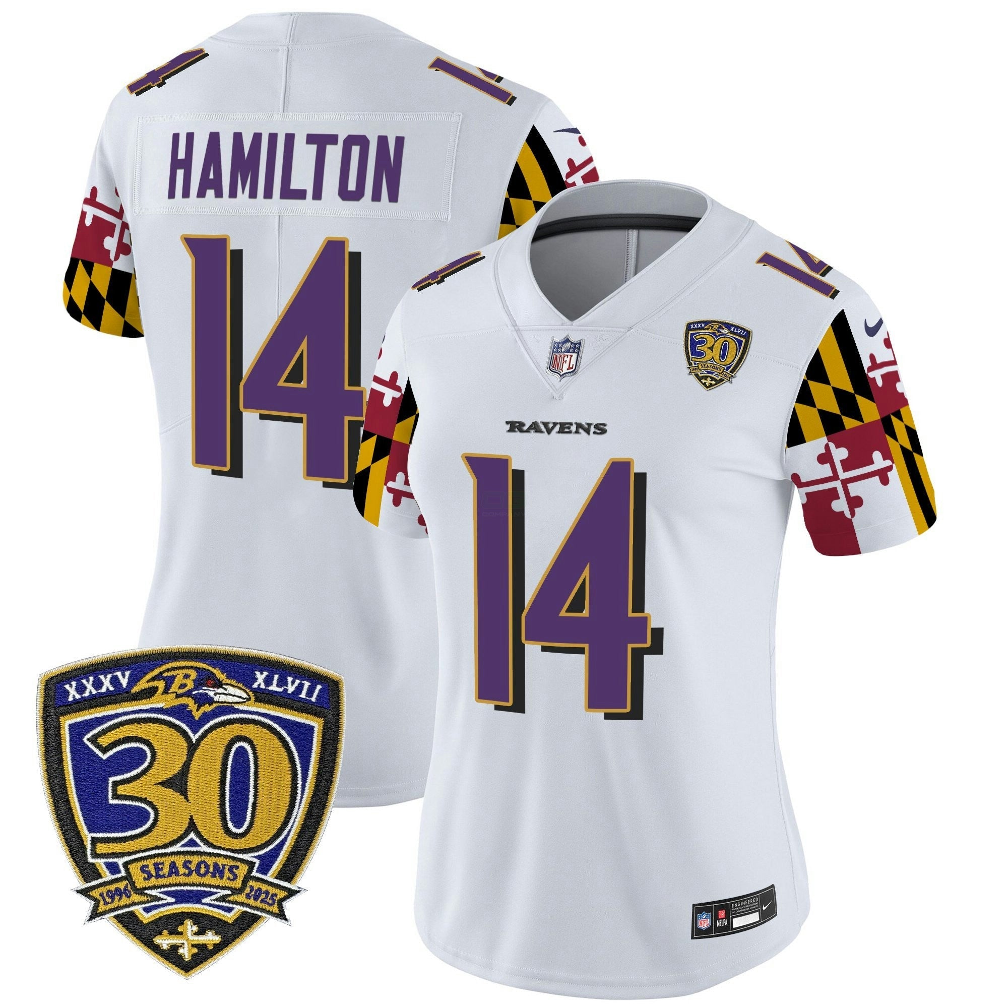 Camisa NFL Women’s Baltimore ‘Maryland Flag Edition’ Vapor Limited Jersey – 30th Anniversary Patch