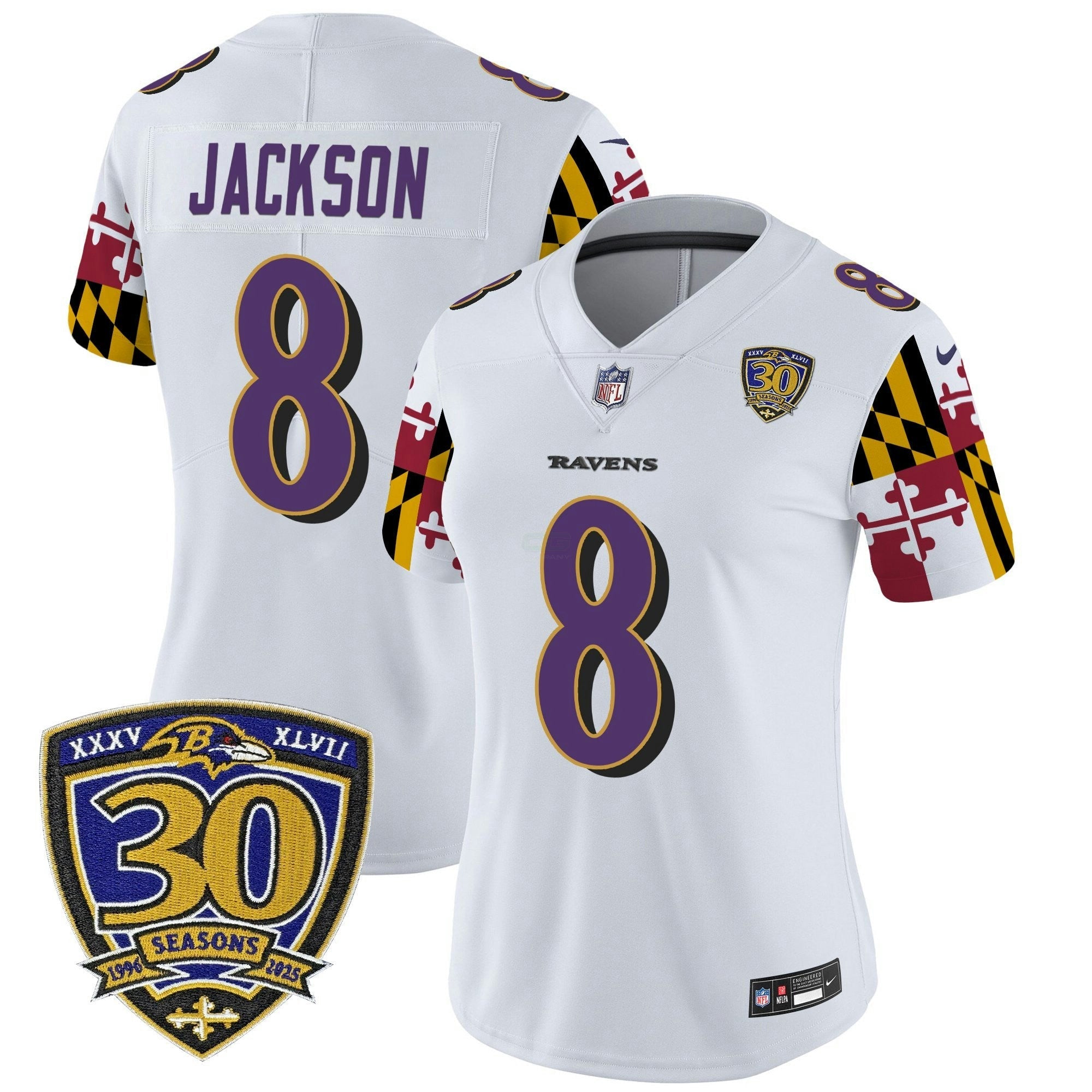 Camisa NFL Women’s Baltimore ‘Maryland Flag Edition’ Vapor Limited Jersey – 30th Anniversary Patch