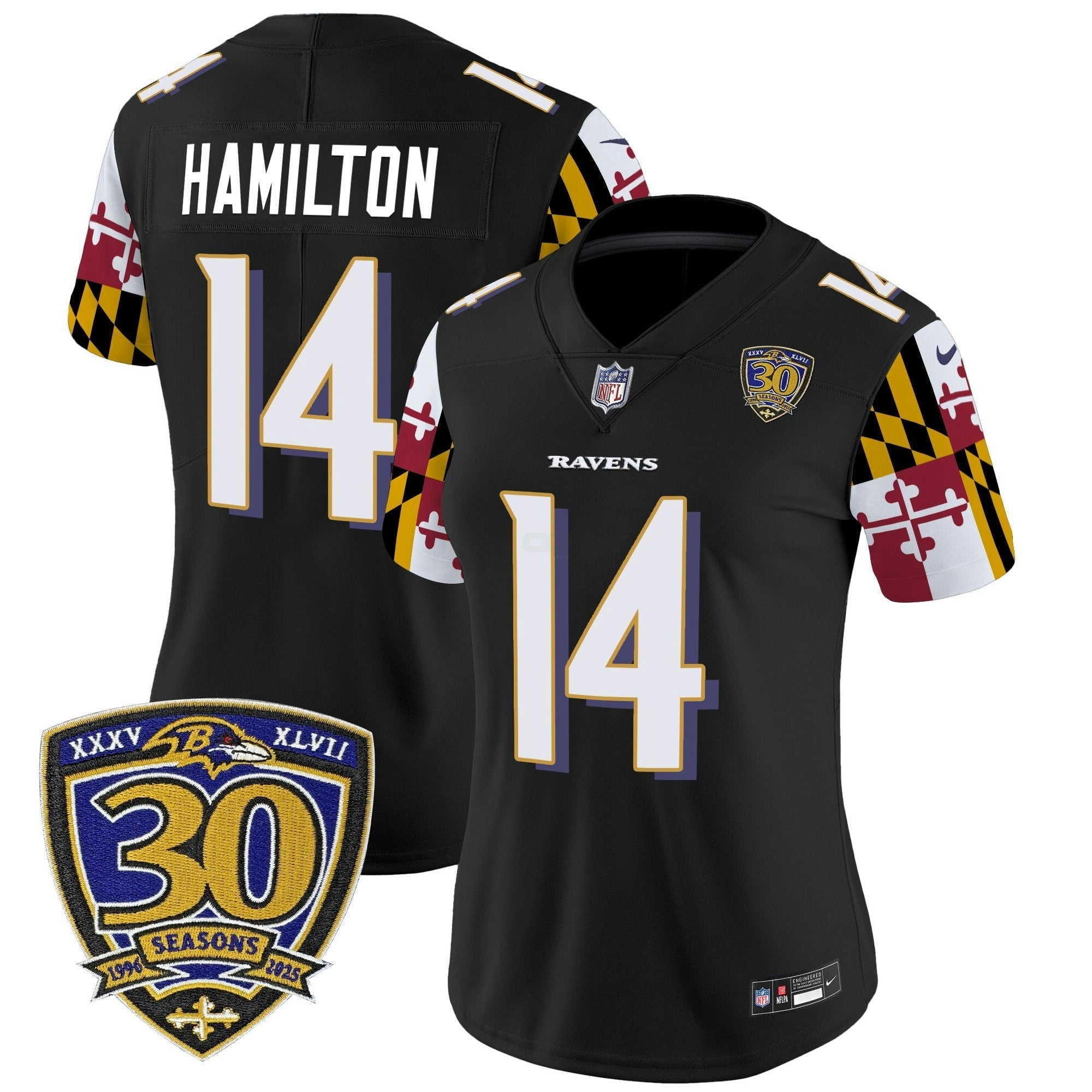 Camisa NFL Women’s Baltimore ‘Maryland Flag Edition’ Vapor Limited Jersey – 30th Anniversary Patch