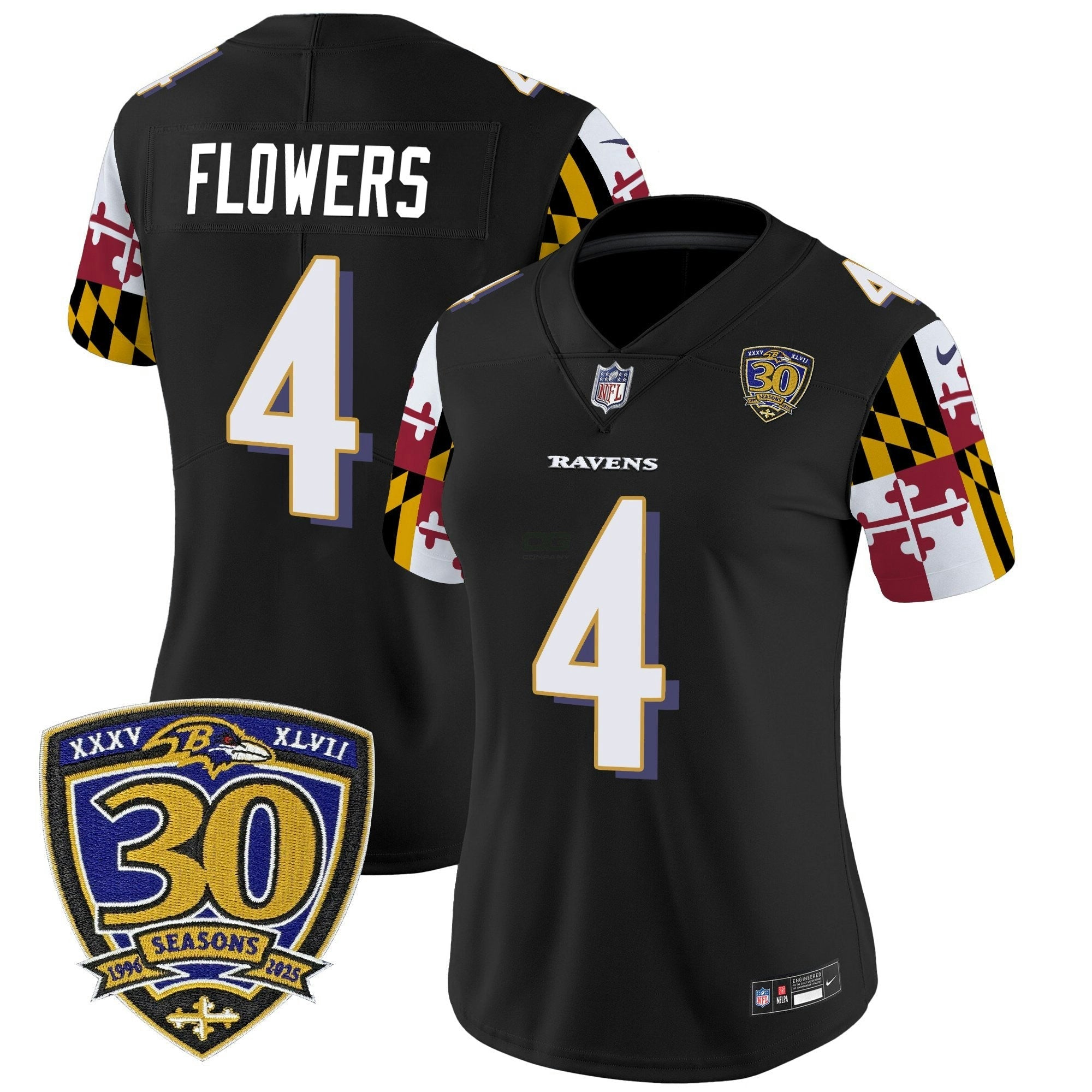 Camisa NFL Women’s Baltimore ‘Maryland Flag Edition’ Vapor Limited Jersey – 30th Anniversary Patch