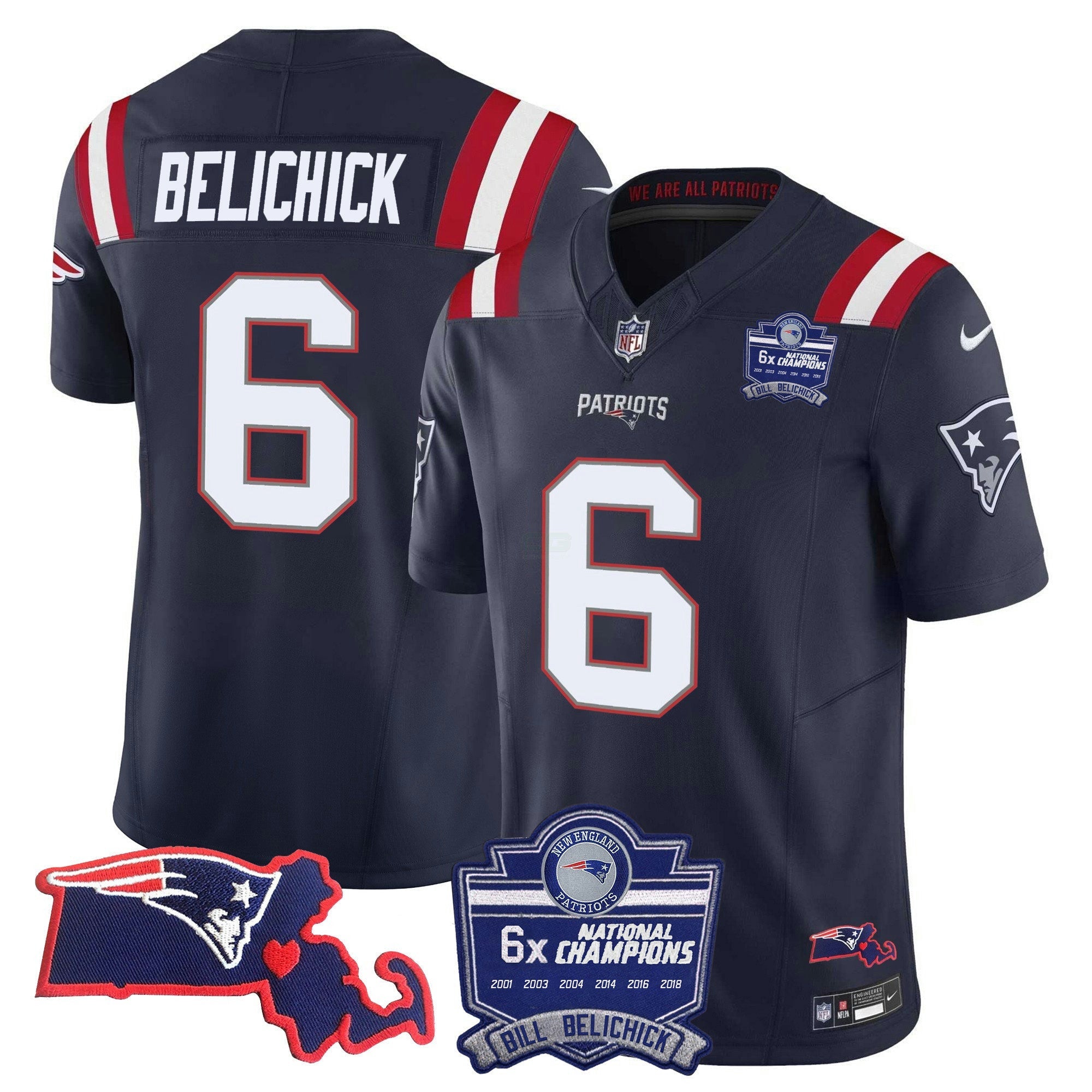 Camisa NFL Women’s Bill Belichick 6x Champions Patch Vapor Jersey
