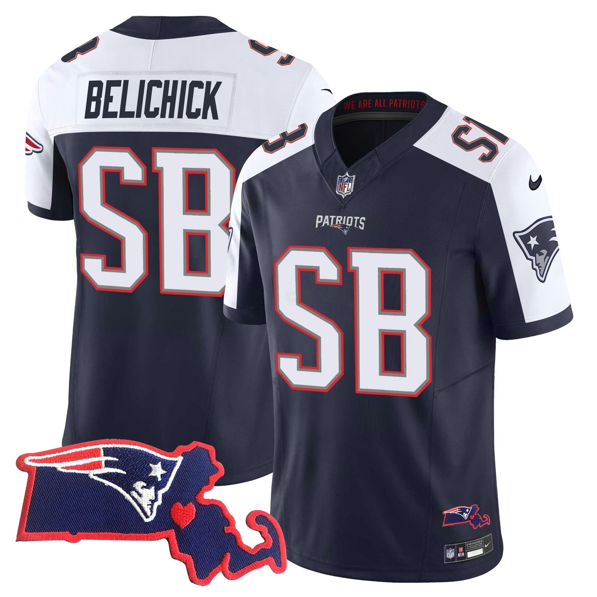 Camisa NFL Women’s Bill Belichick “SB 36, 38, 39, 49, 51 Champions” Vapor Jersey