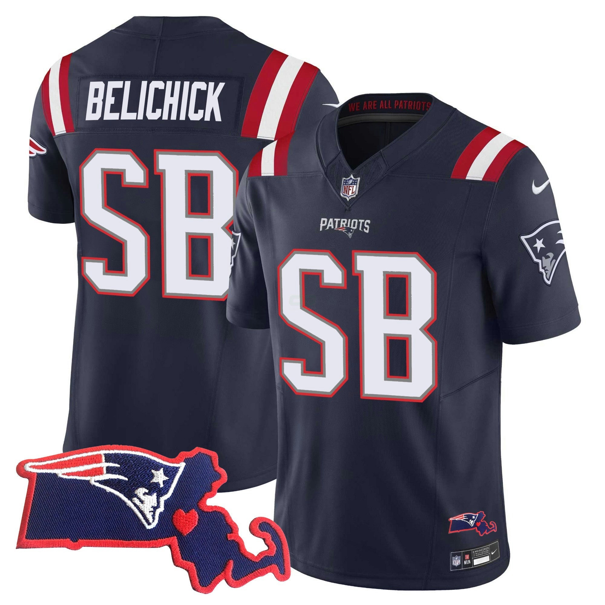 Camisa NFL Women’s Bill Belichick “SB 36, 38, 39, 49, 51 Champions” Vapor Jersey