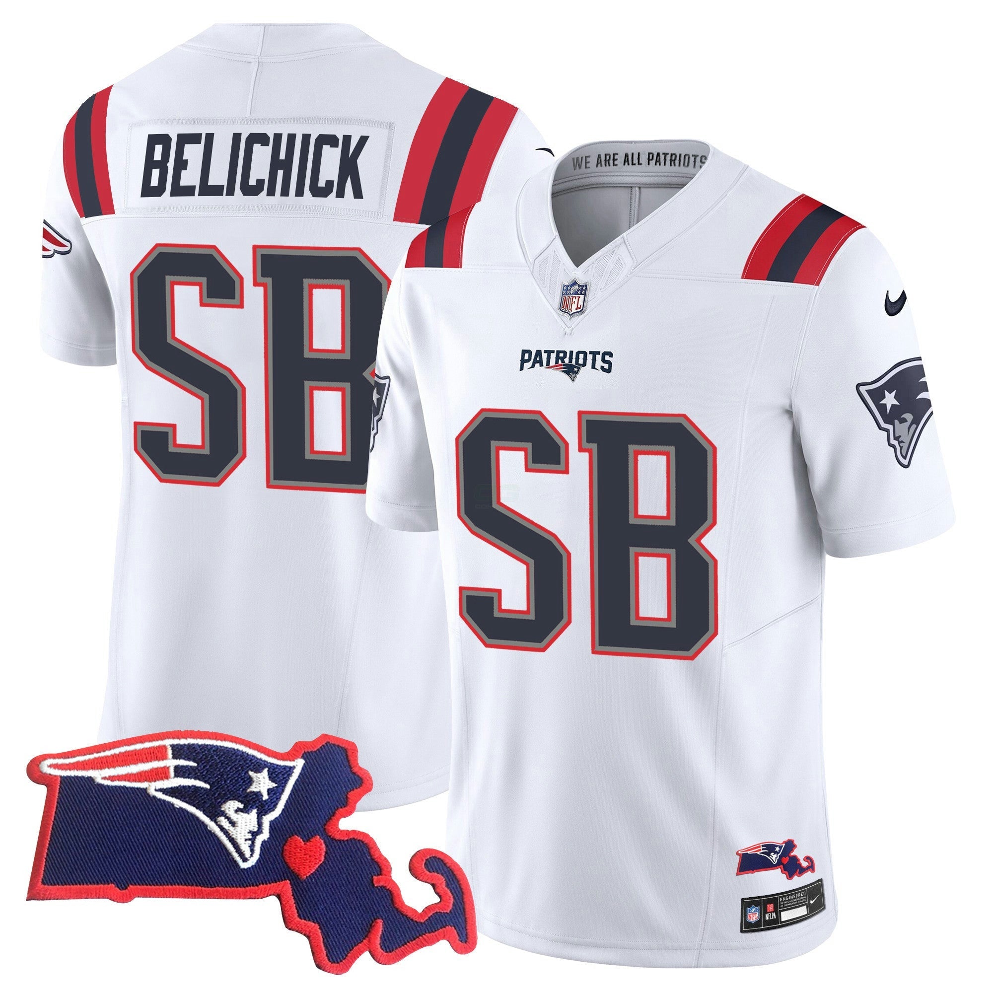 Camisa NFL Women’s Bill Belichick “SB 36, 38, 39, 49, 51 Champions” Vapor Jersey