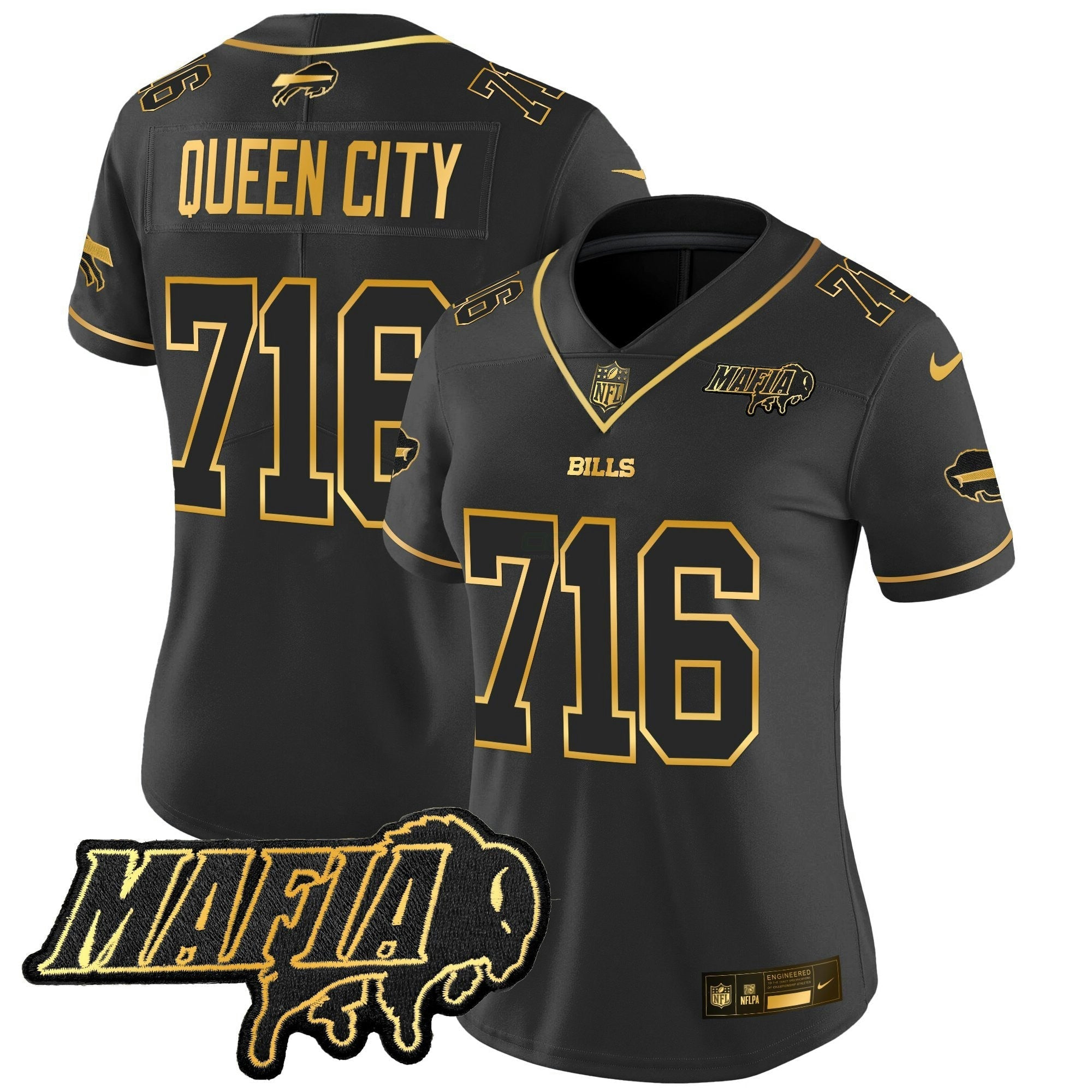 Camisa NFL Women’s Buffalo 2025 Mafia Patch Dourada Vapor Limited Jersey