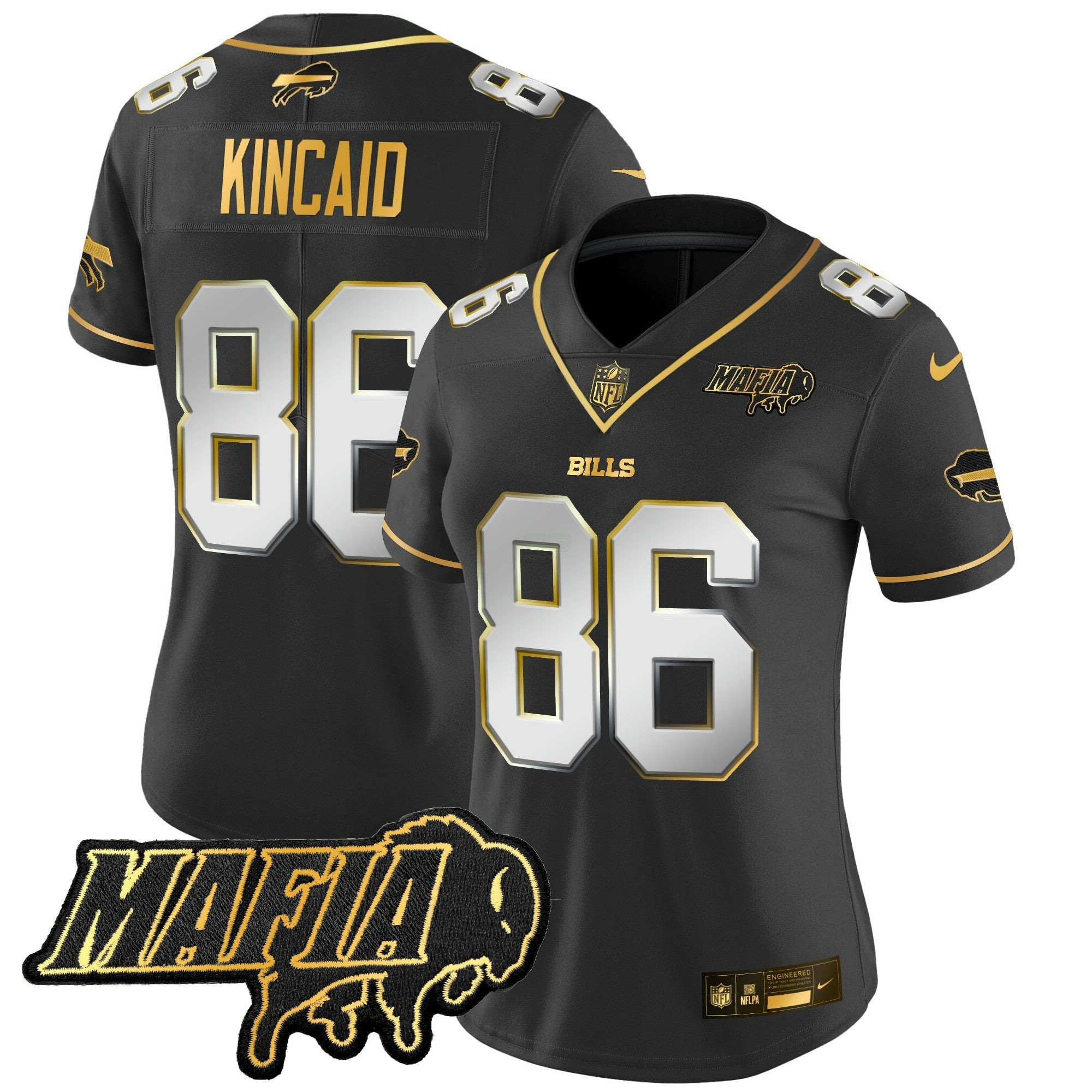 Camisa NFL Women’s Buffalo 2025 Mafia Patch Dourada Vapor Limited Jersey