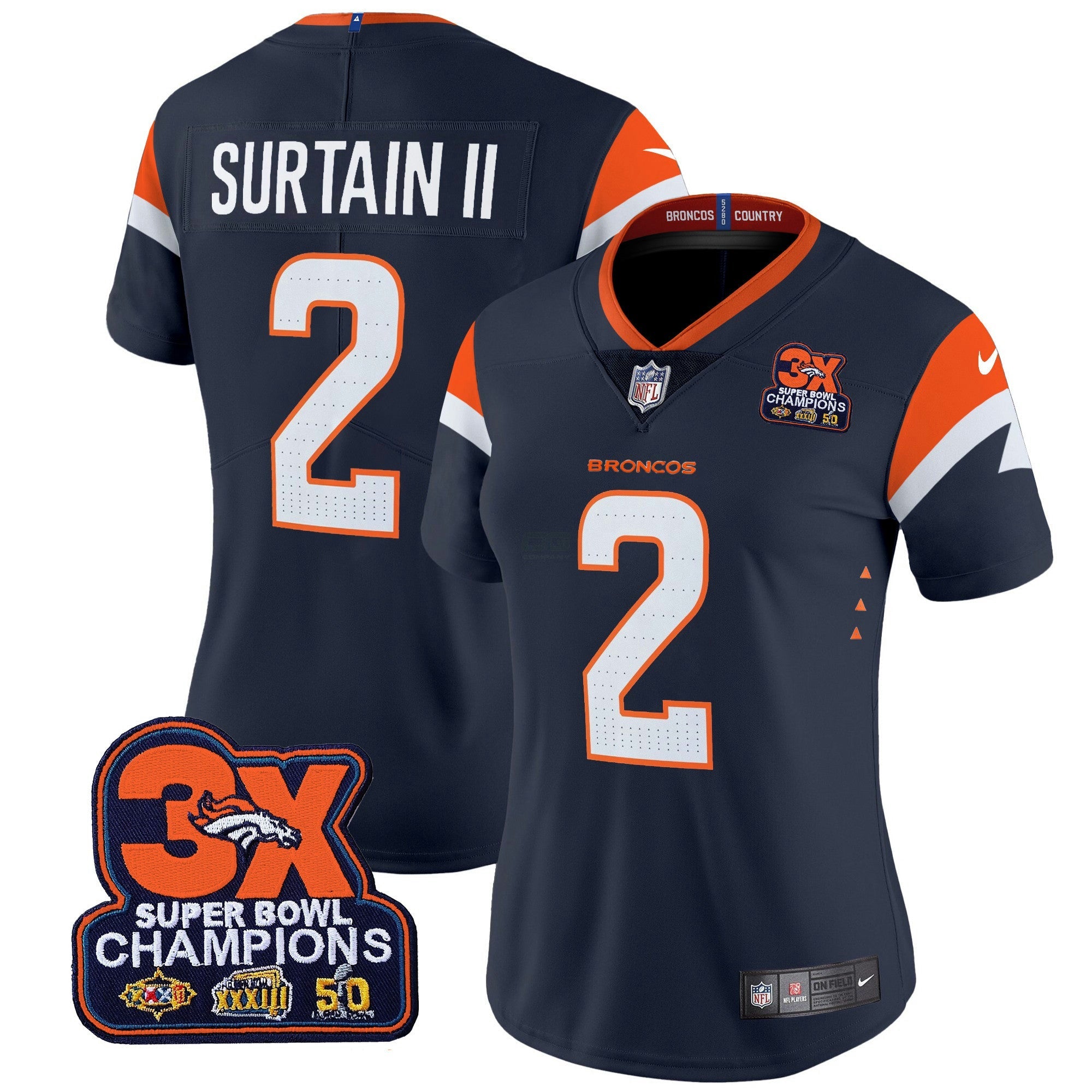 Camisa NFL Women’s Denver 3-Time Champions Patch Vapor Limited Jersey