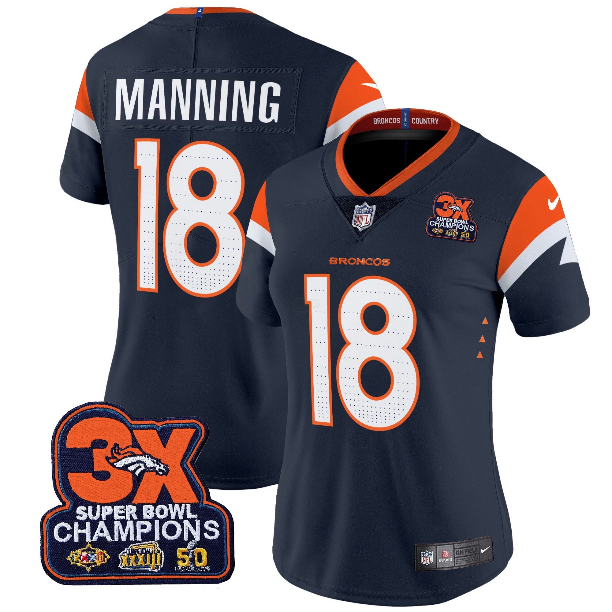 Camisa NFL Women’s Denver 3-Time Champions Patch Vapor Limited Jersey