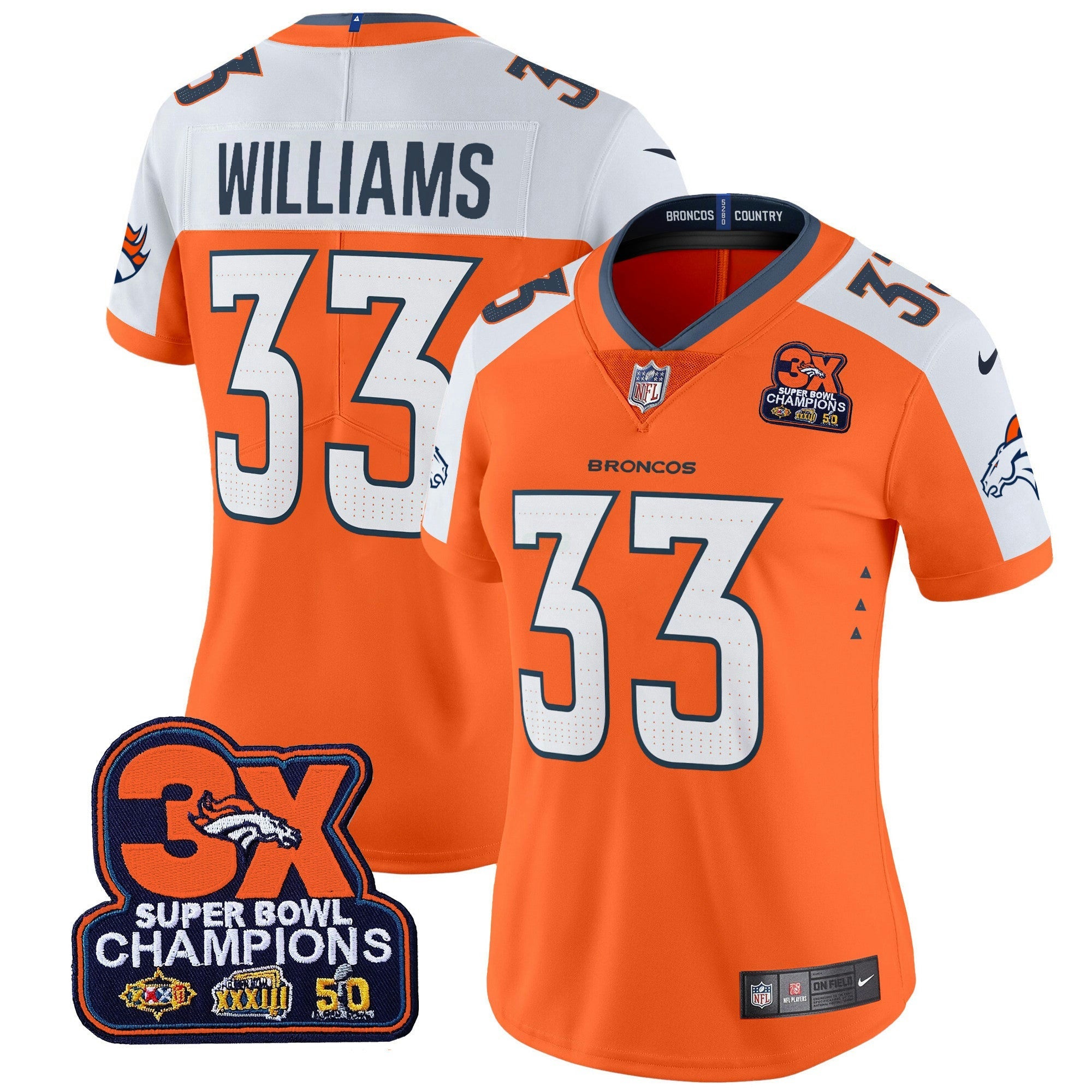 Camisa NFL Women’s Denver 3-Time Champions Patch Vapor Limited Jersey