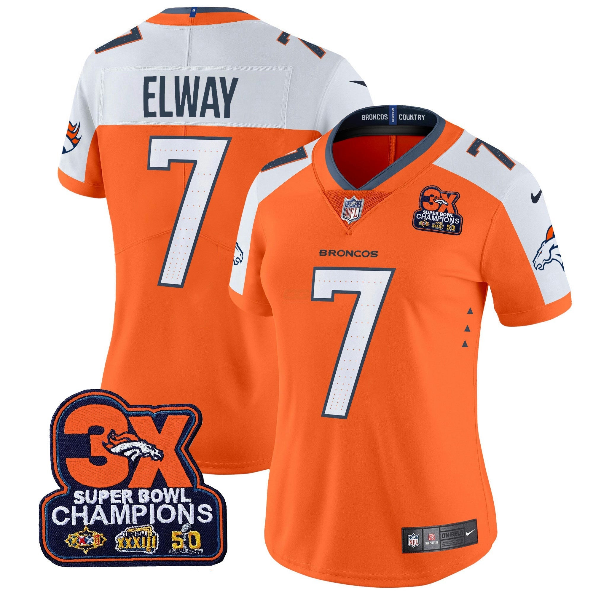 Camisa NFL Women’s Denver 3-Time Champions Patch Vapor Limited Jersey