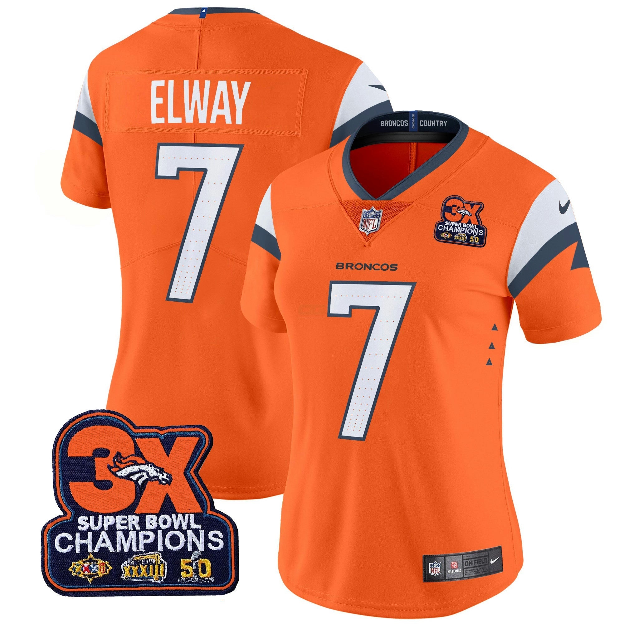 Camisa NFL Women’s Denver 3-Time Champions Patch Vapor Limited Jersey
