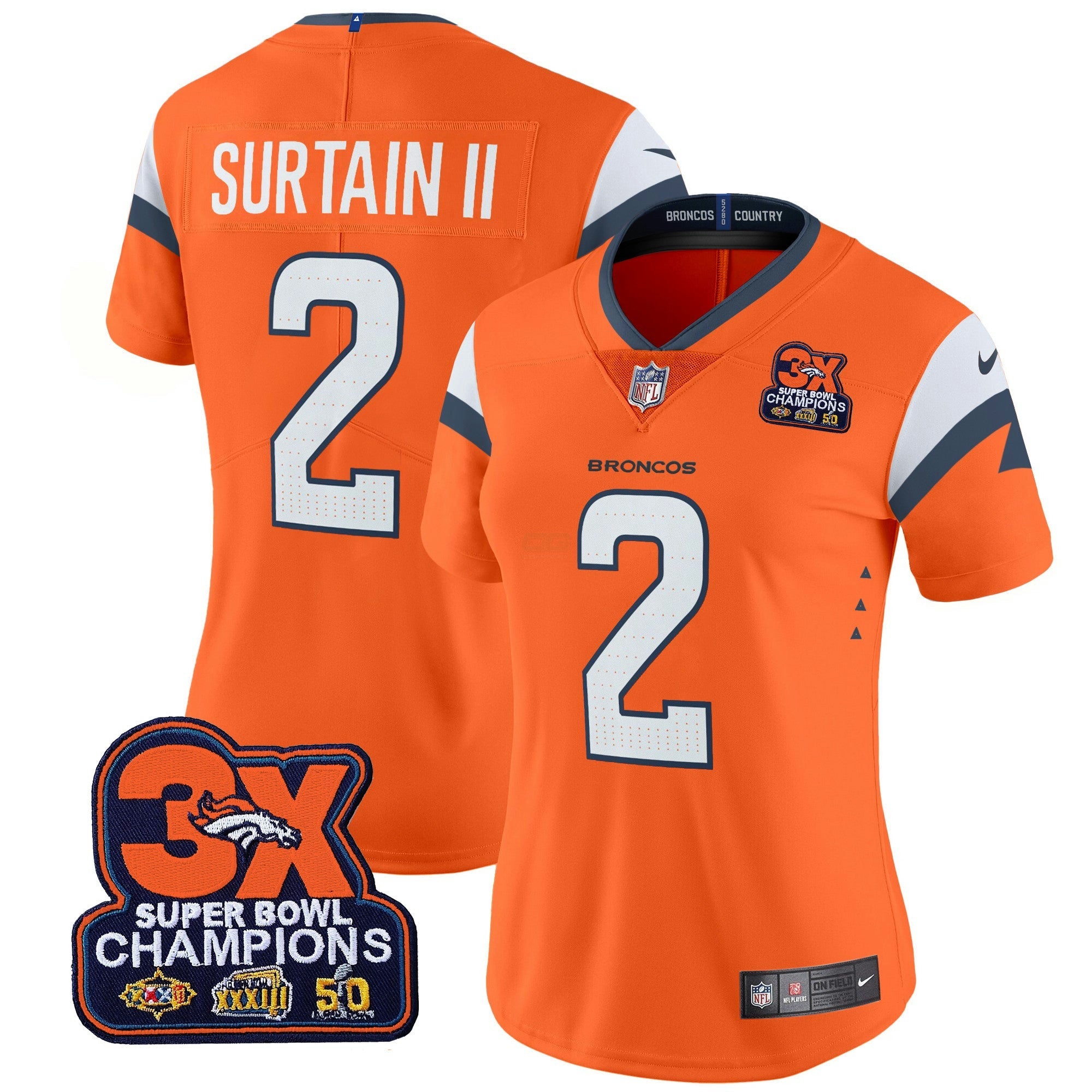 Camisa NFL Women’s Denver 3-Time Champions Patch Vapor Limited Jersey