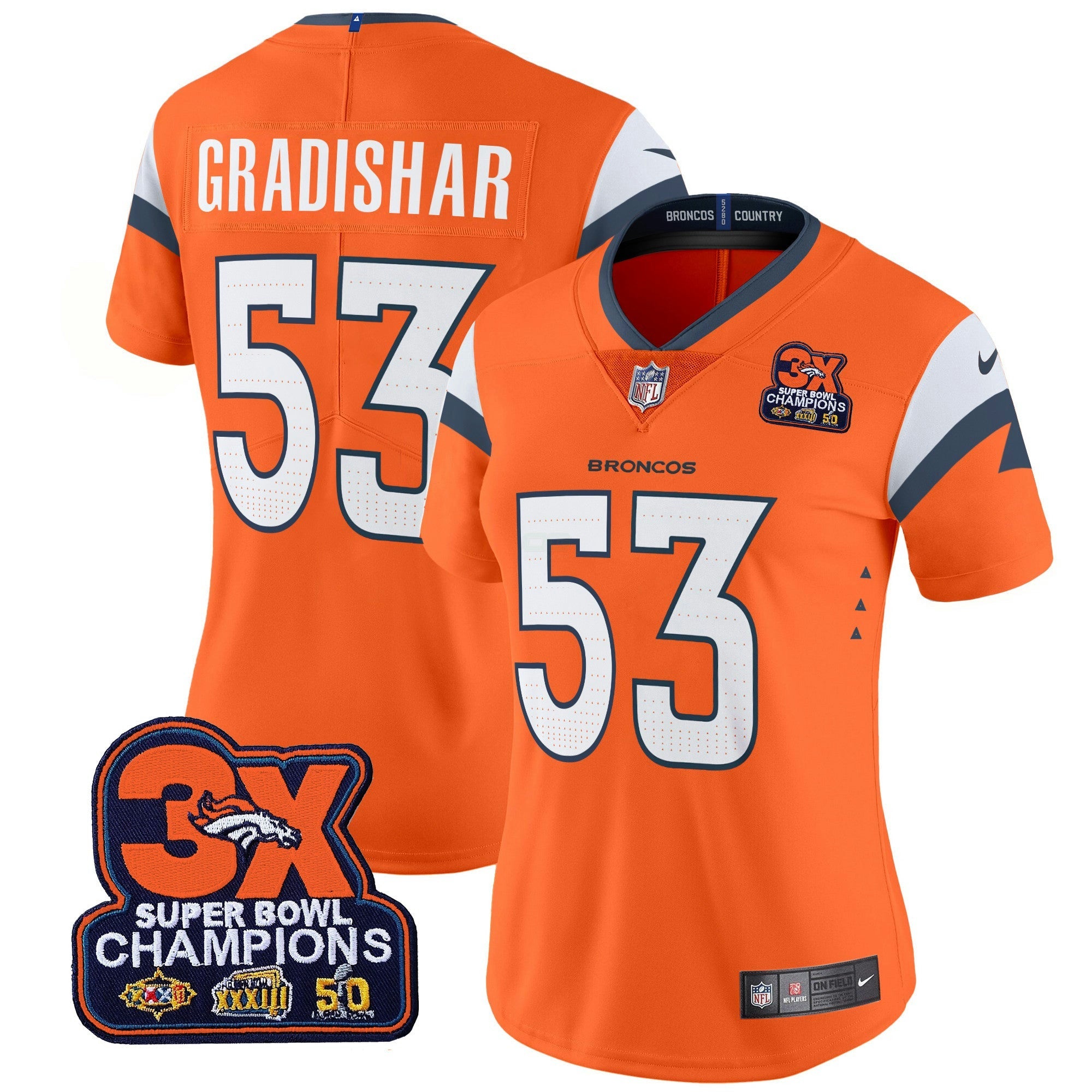 Camisa NFL Women’s Denver 3-Time Champions Patch Vapor Limited Jersey