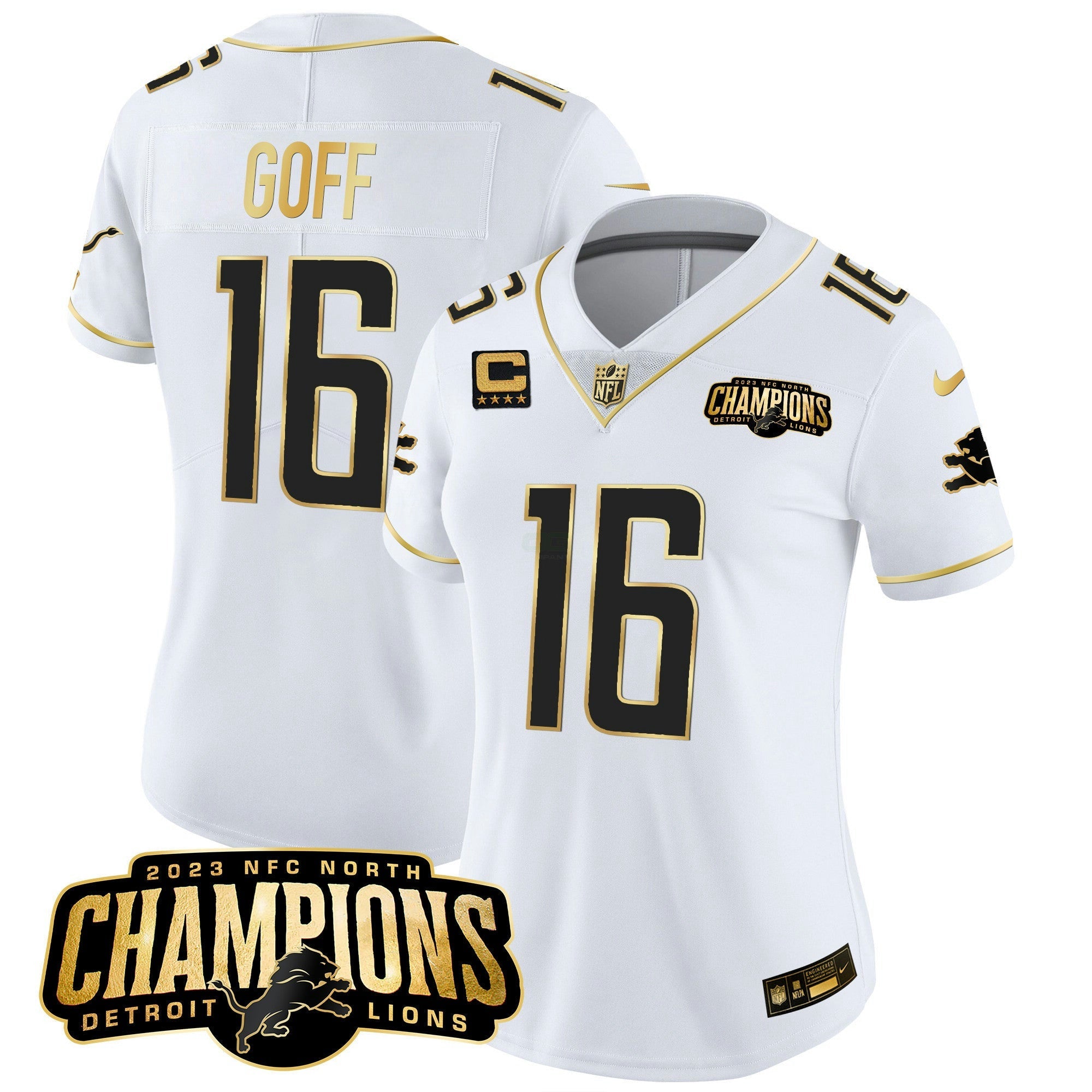 Camisa NFL Women’s Detroit 2023 NFC North Champions Patch Dourada Vapor Jersey