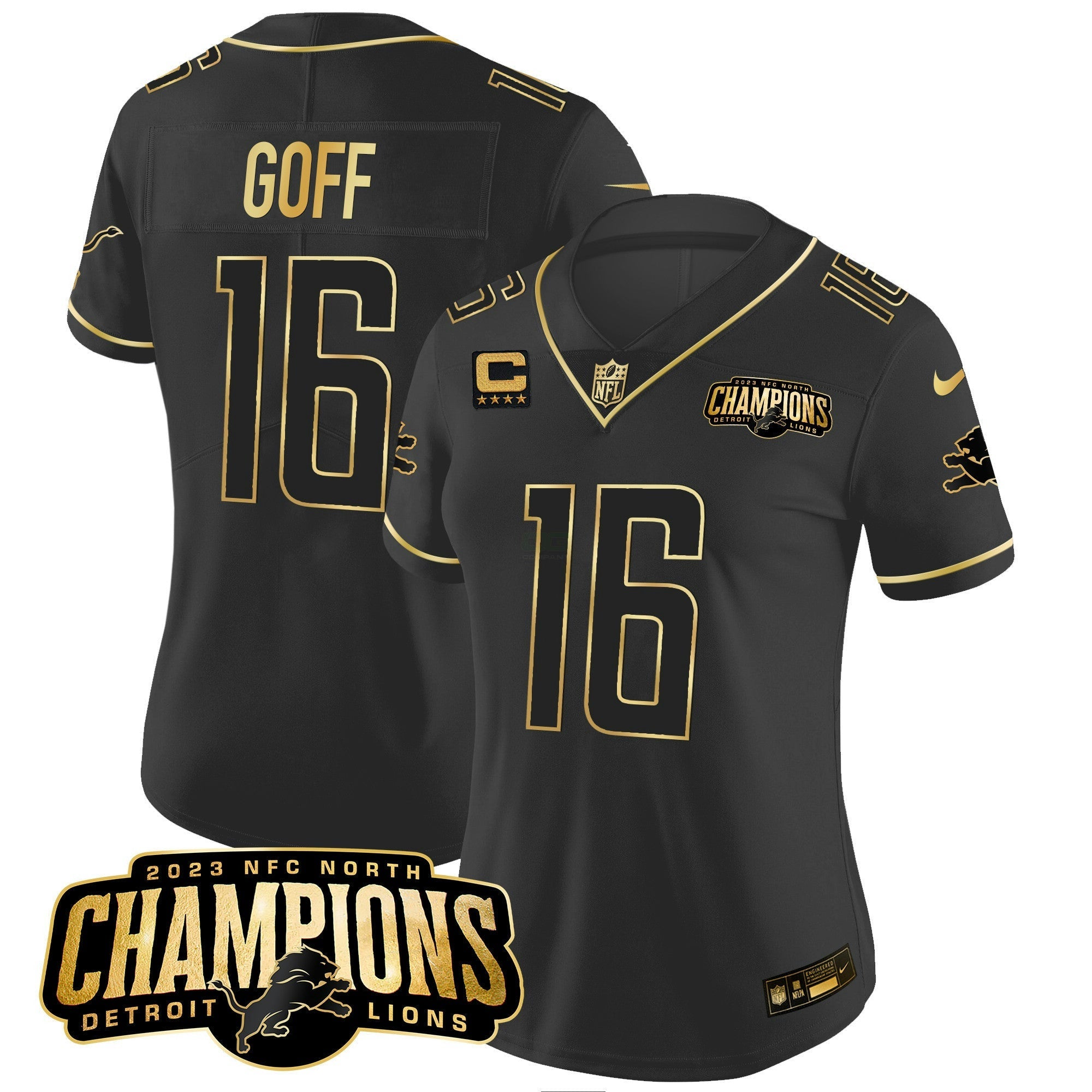 Camisa NFL Women’s Detroit 2023 NFC North Champions Patch Dourada Vapor Jersey