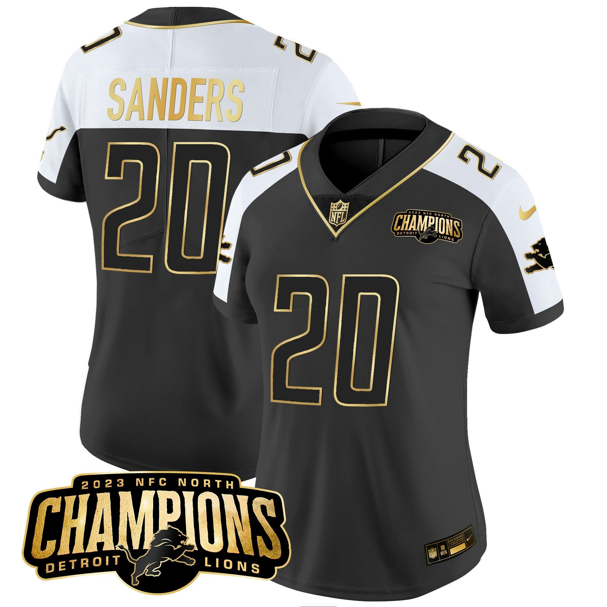 Camisa NFL Women’s Detroit 2023 NFC North Champions Patch Dourada Vapor Jersey