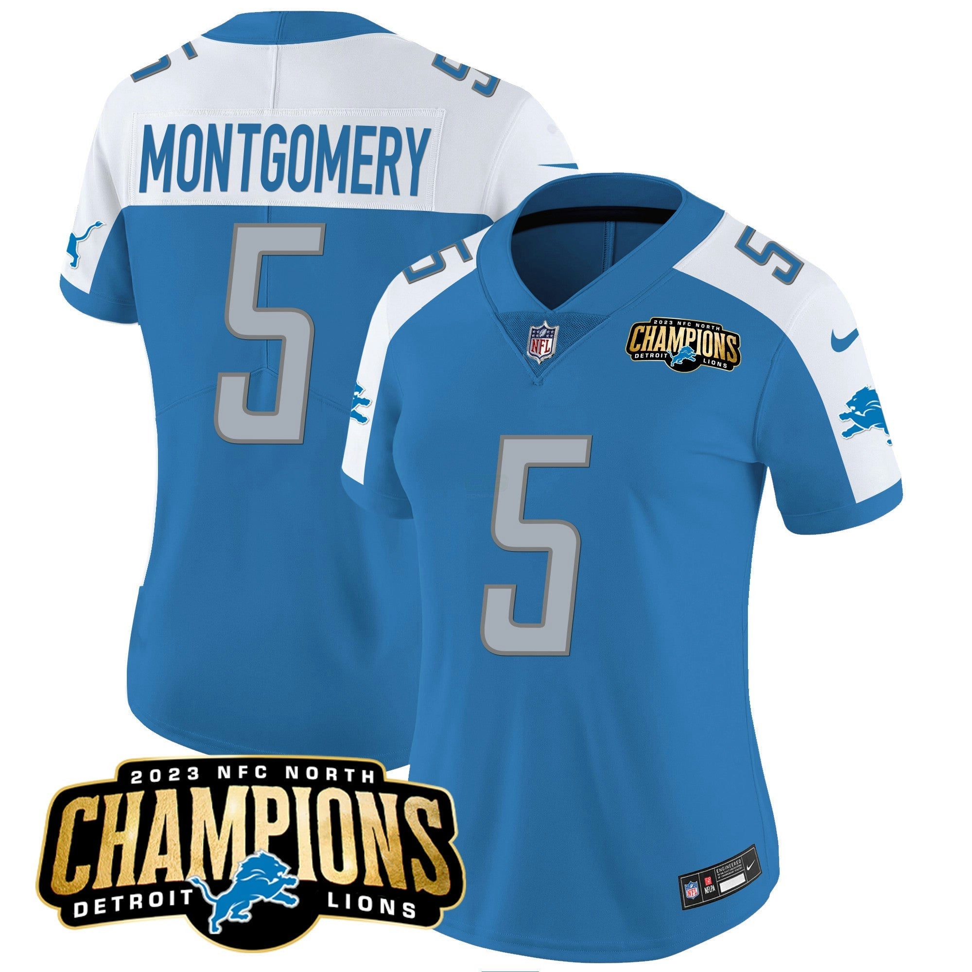 Camisa NFL Women’s Detroit 2023 NFC North Champions Patch Vapor Jersey