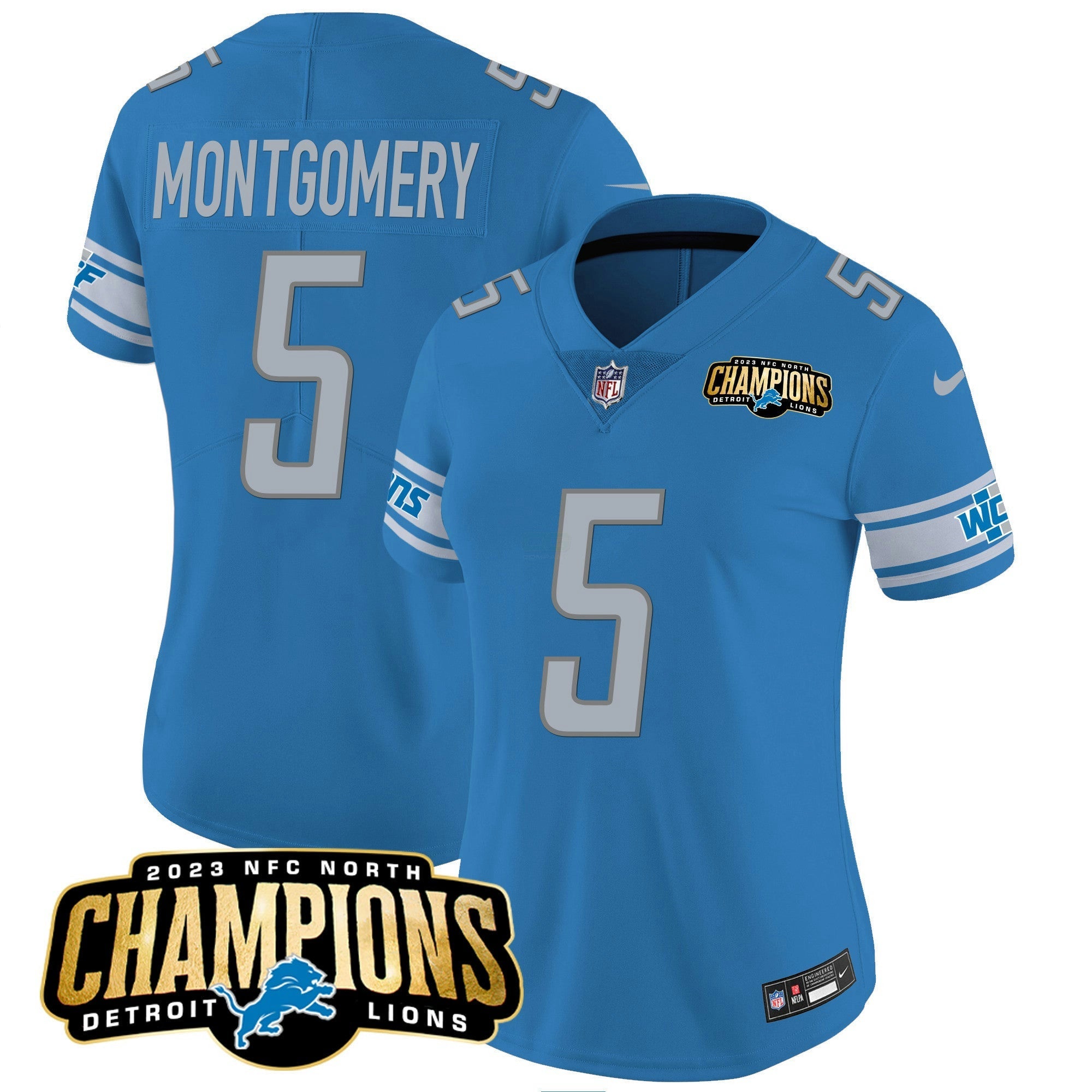 Camisa NFL Women’s Detroit 2023 NFC North Champions Patch Vapor Jersey