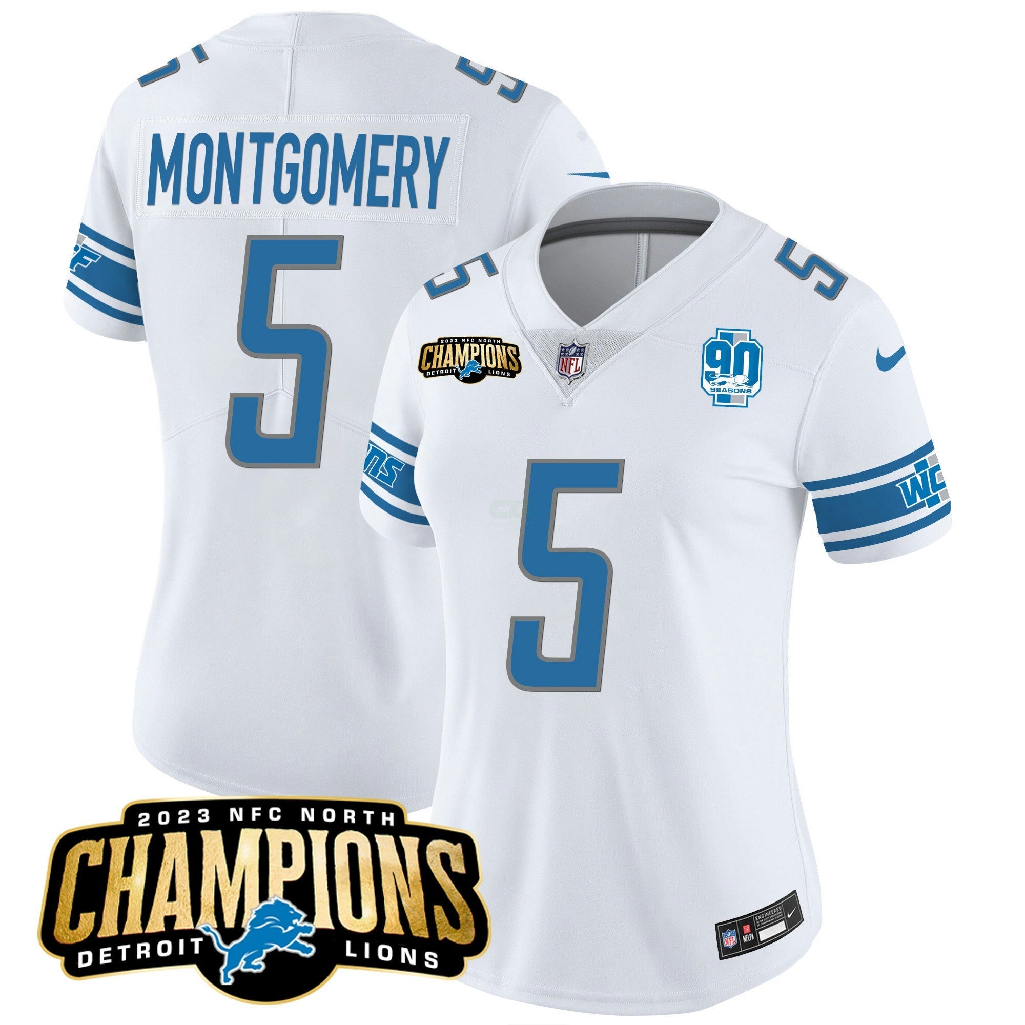 Camisa NFL Women’s Detroit 2023 NFC North Champions Patch Vapor Jersey V2