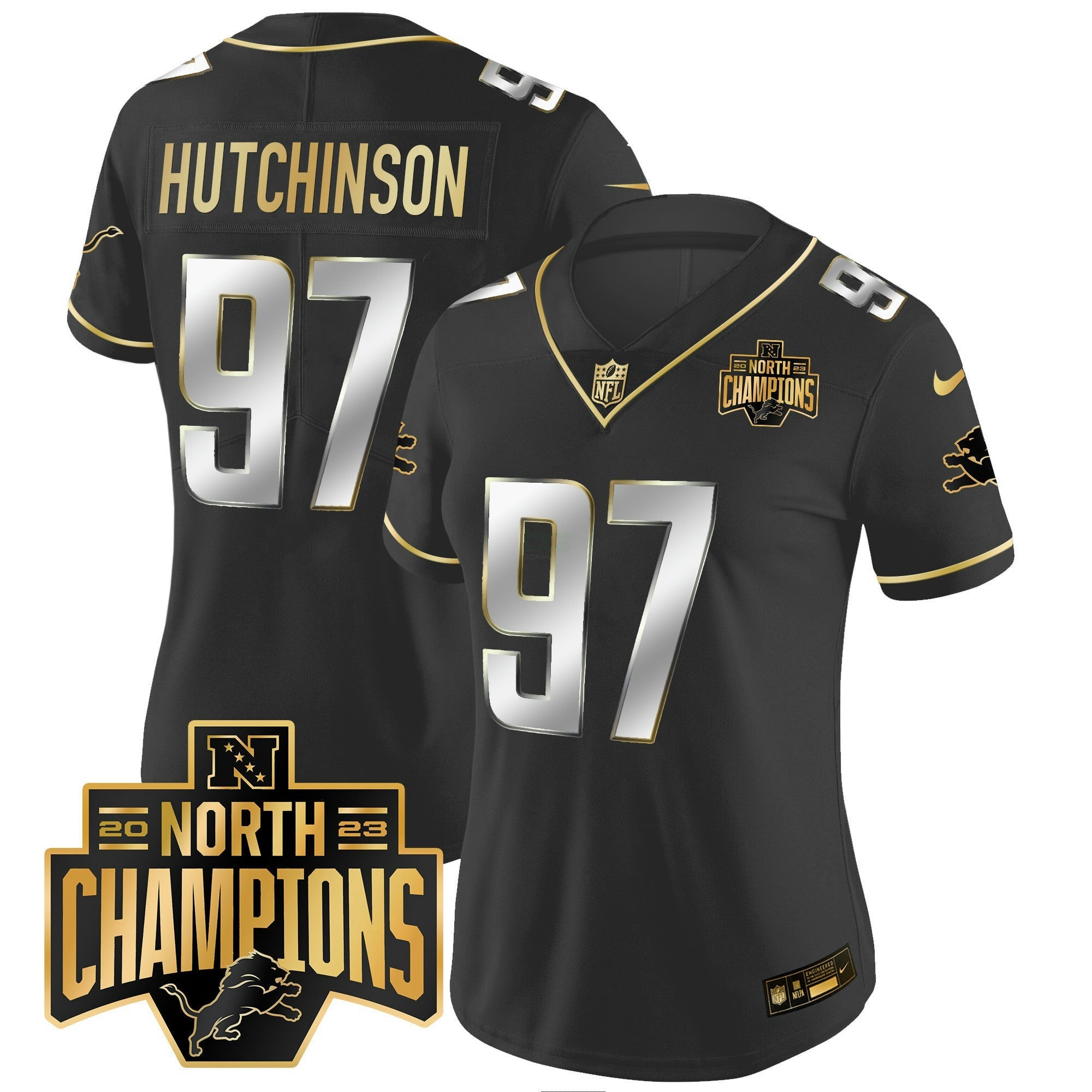Camisa NFL Women’s Detroit 2023 NFC North Division Champions Patch Vapor Dourada Jersey
