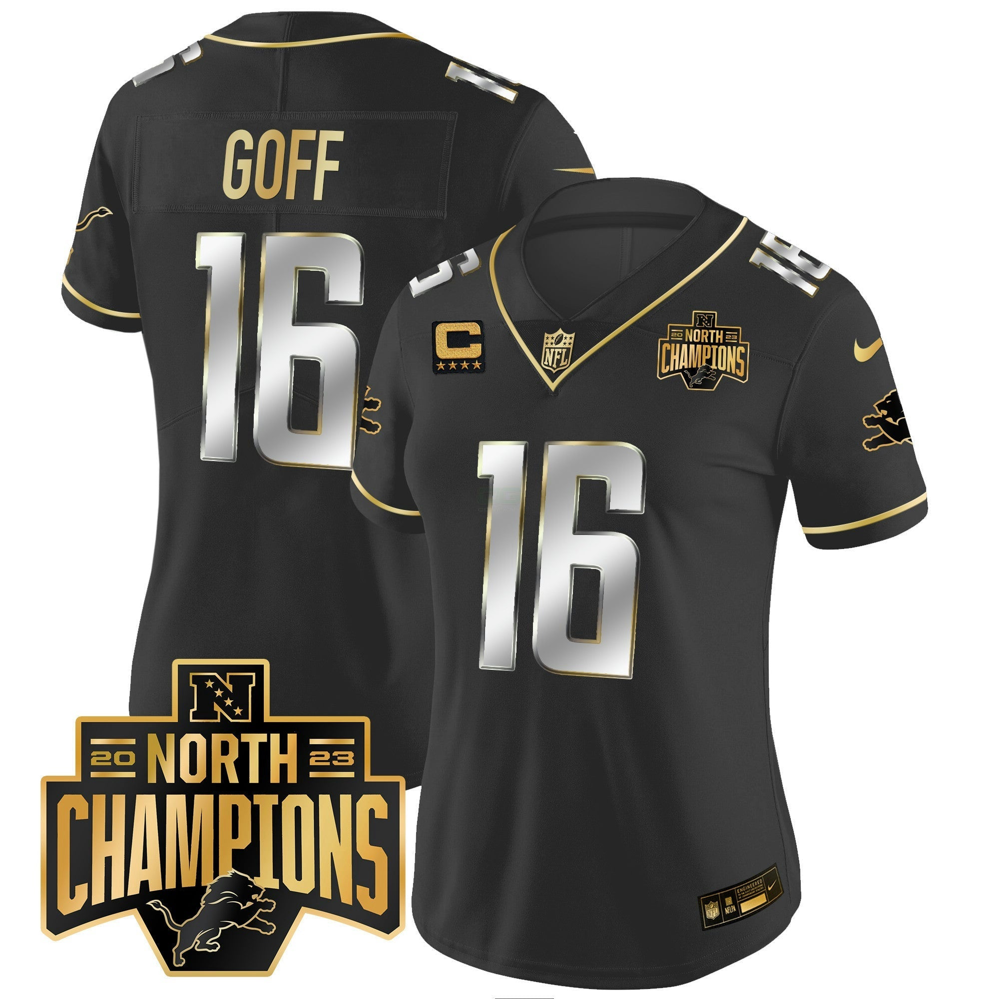 Camisa NFL Women’s Detroit 2023 NFC North Division Champions Patch Vapor Dourada Jersey