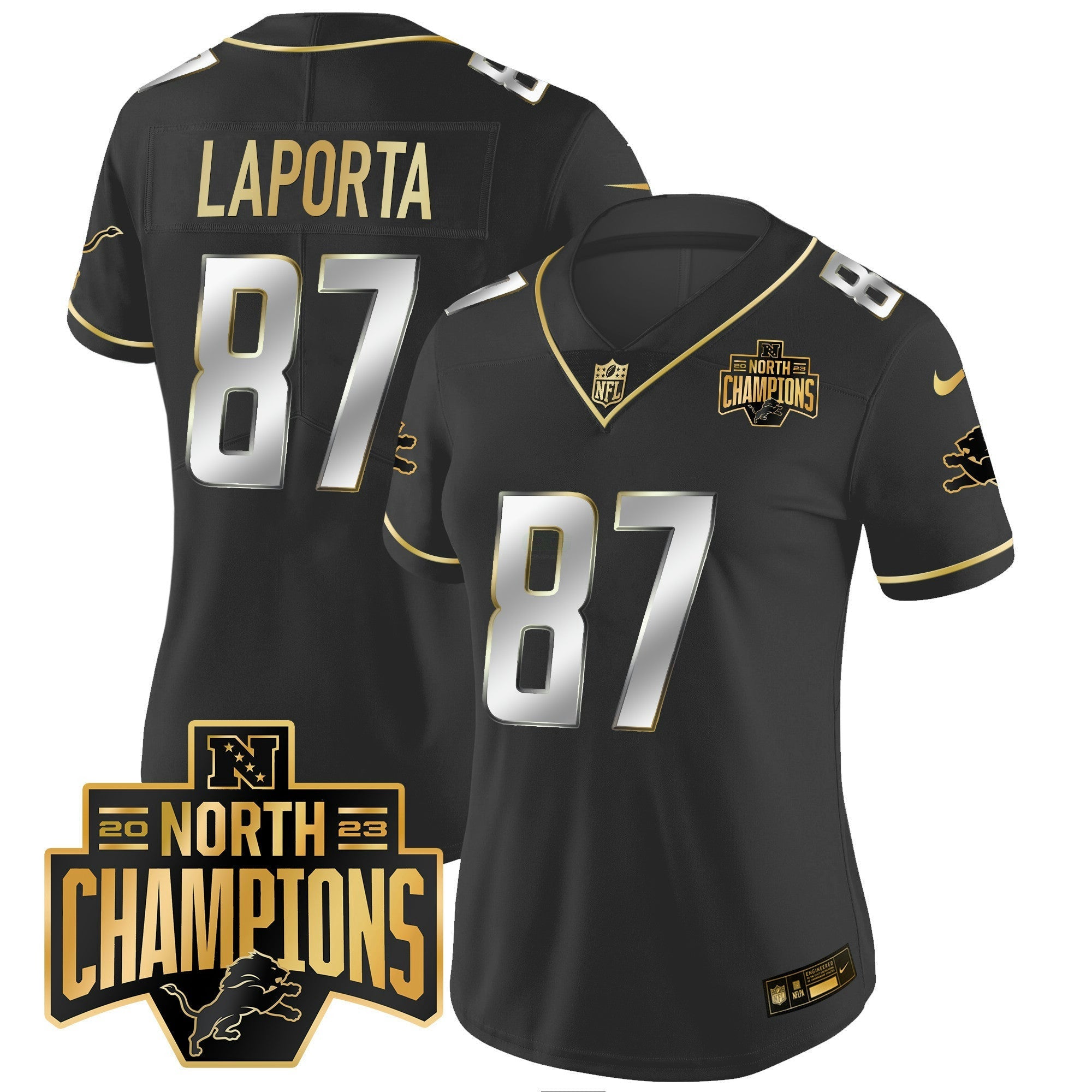 Camisa NFL Women’s Detroit 2023 NFC North Division Champions Patch Vapor Dourada Jersey