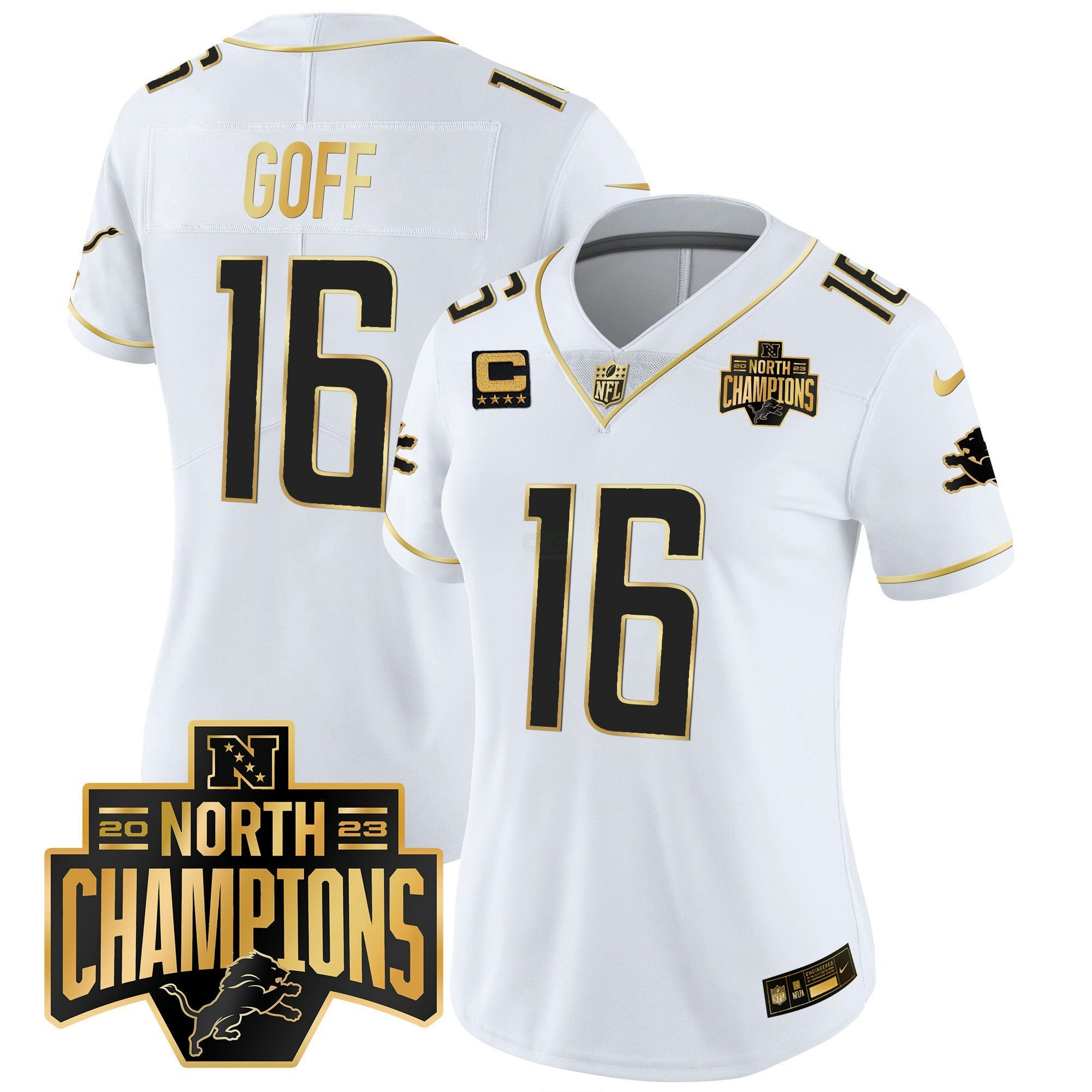 Camisa NFL Women’s Detroit 2023 NFC North Division Champions Patch Vapor Dourada Jersey