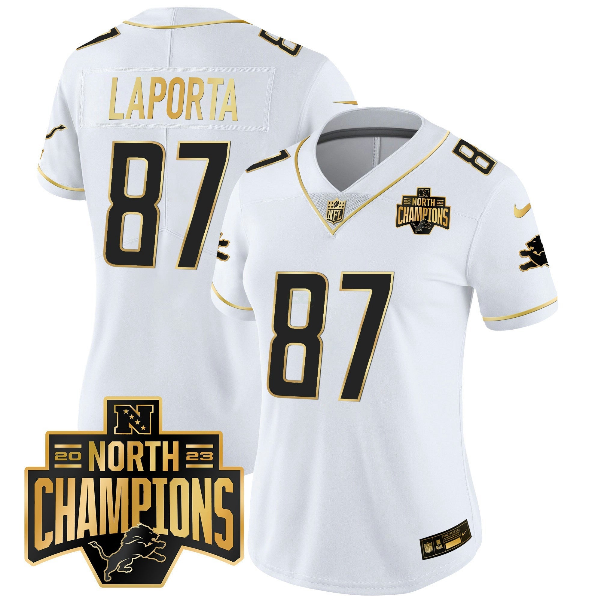 Camisa NFL Women’s Detroit 2023 NFC North Division Champions Patch Vapor Dourada Jersey