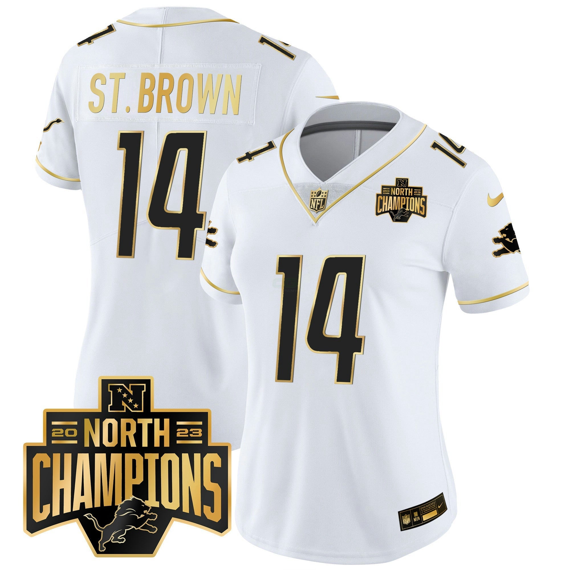 Camisa NFL Women’s Detroit 2023 NFC North Division Champions Patch Vapor Dourada Jersey