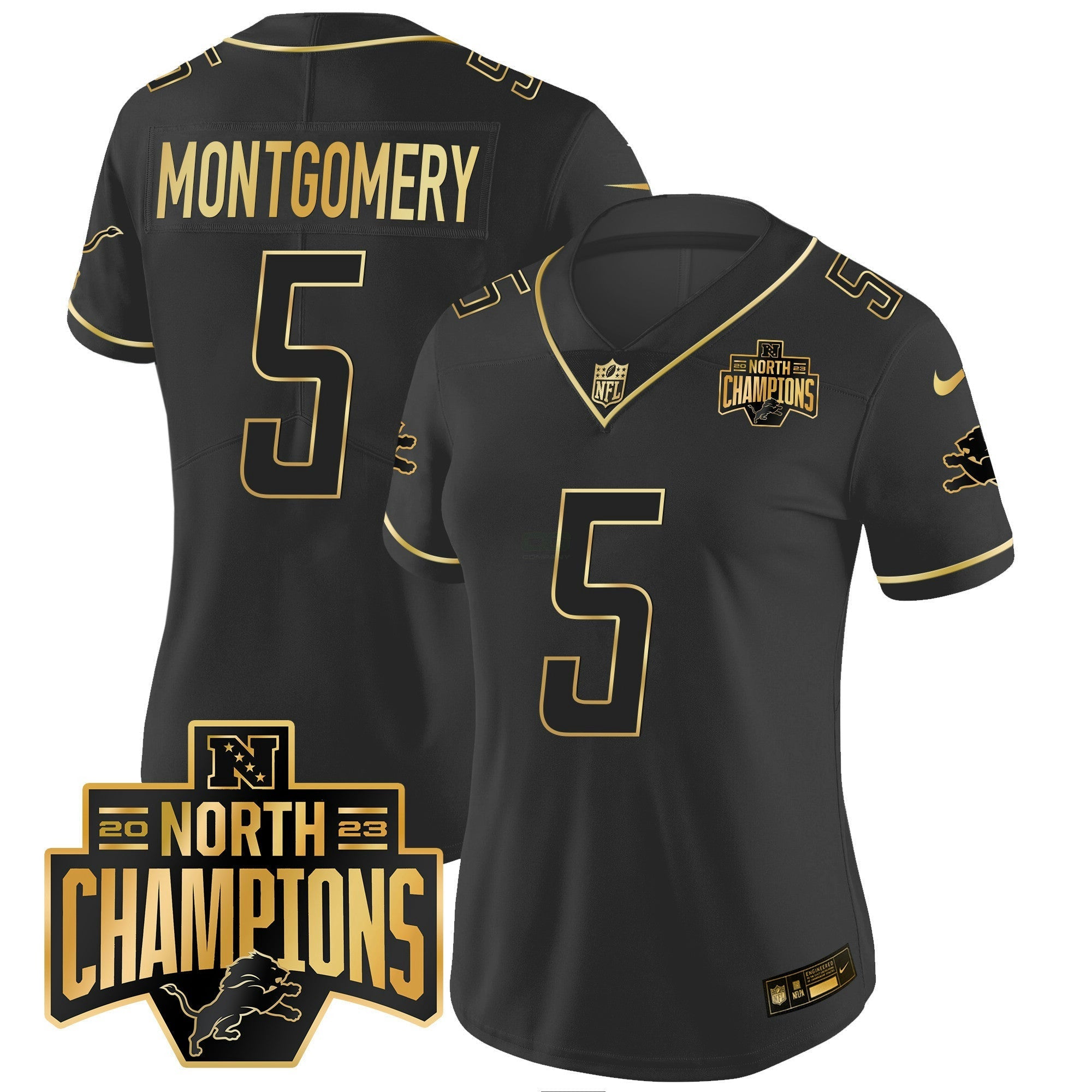 Camisa NFL Women’s Detroit 2023 NFC North Division Champions Patch Vapor Dourada Jersey