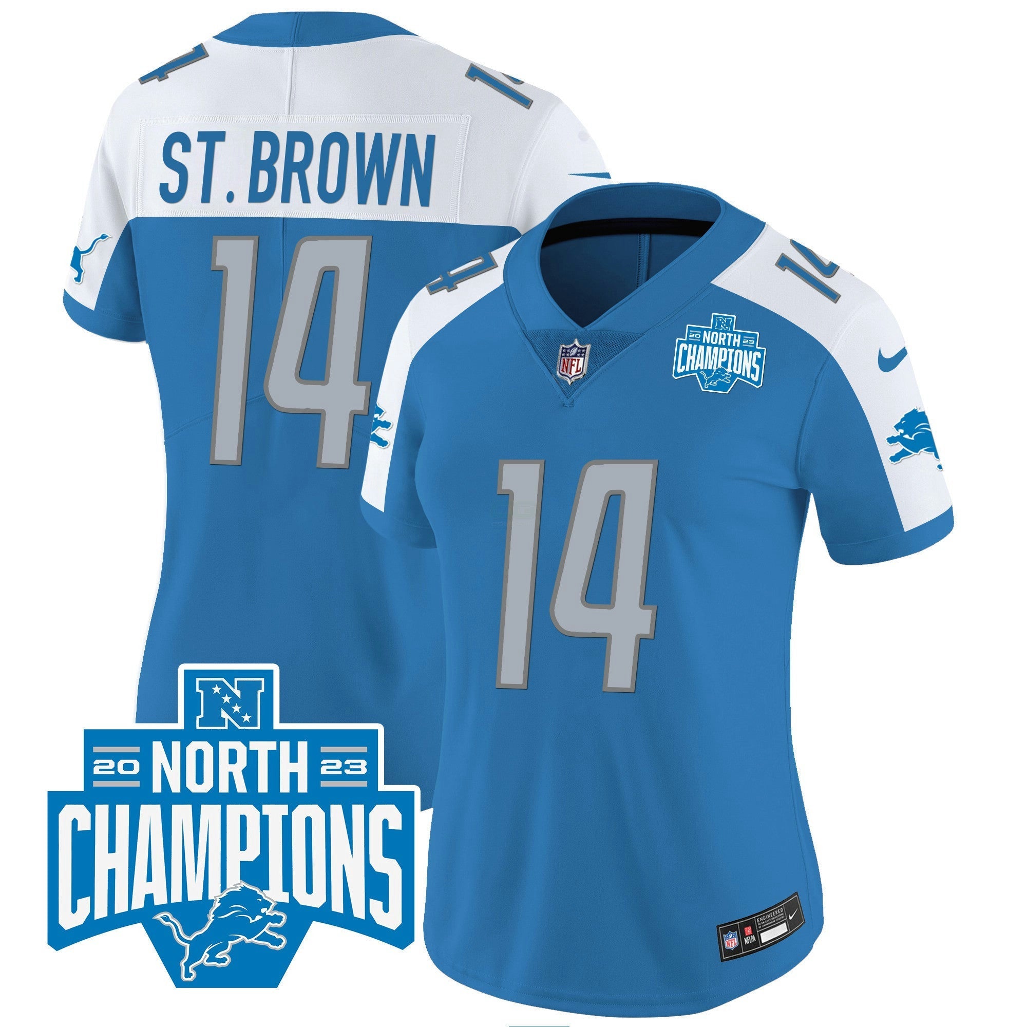 Camisa NFL Women’s Detroit 2023 NFC North Division Champions Patch Vapor Jersey