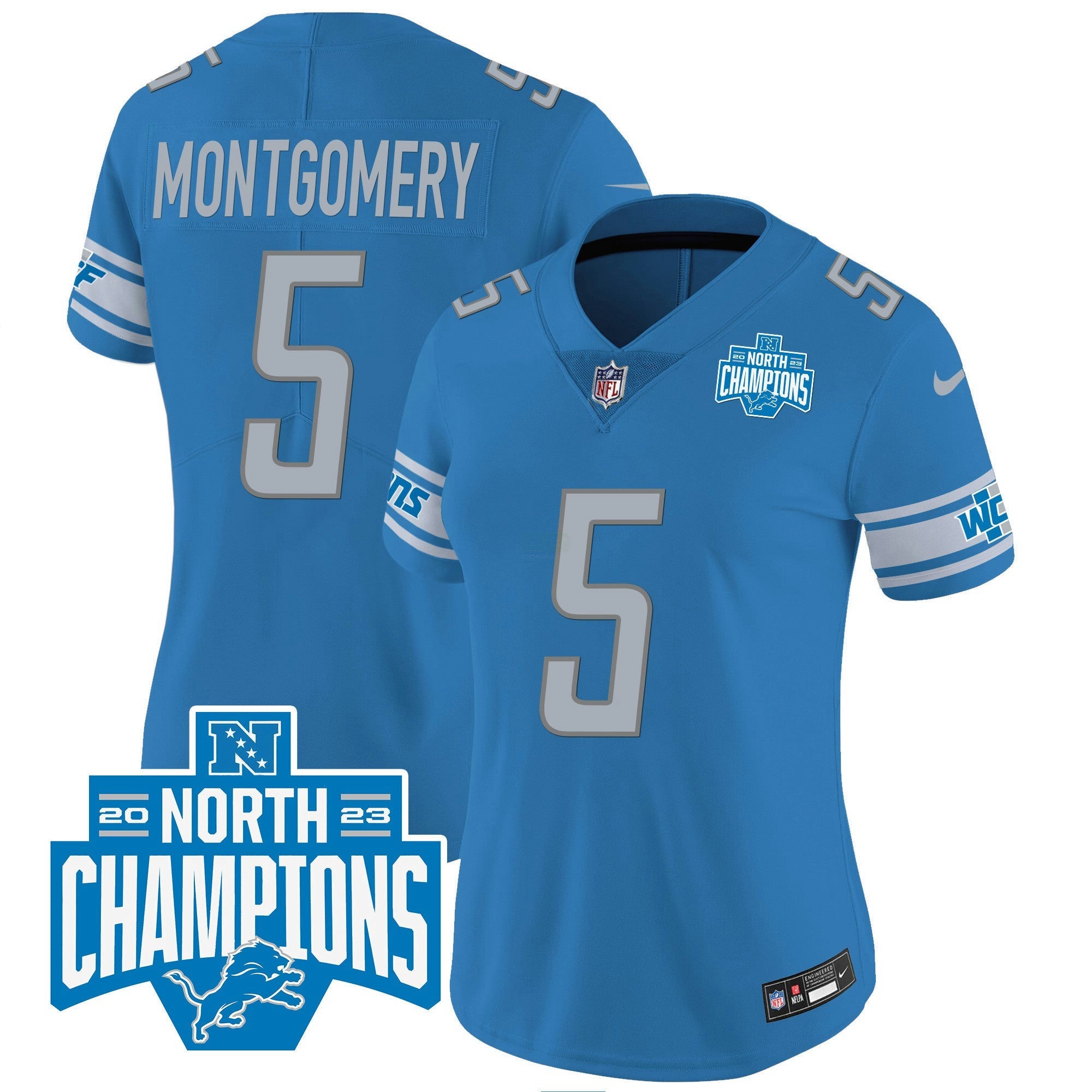 Camisa NFL Women’s Detroit 2023 NFC North Division Champions Patch Vapor Jersey