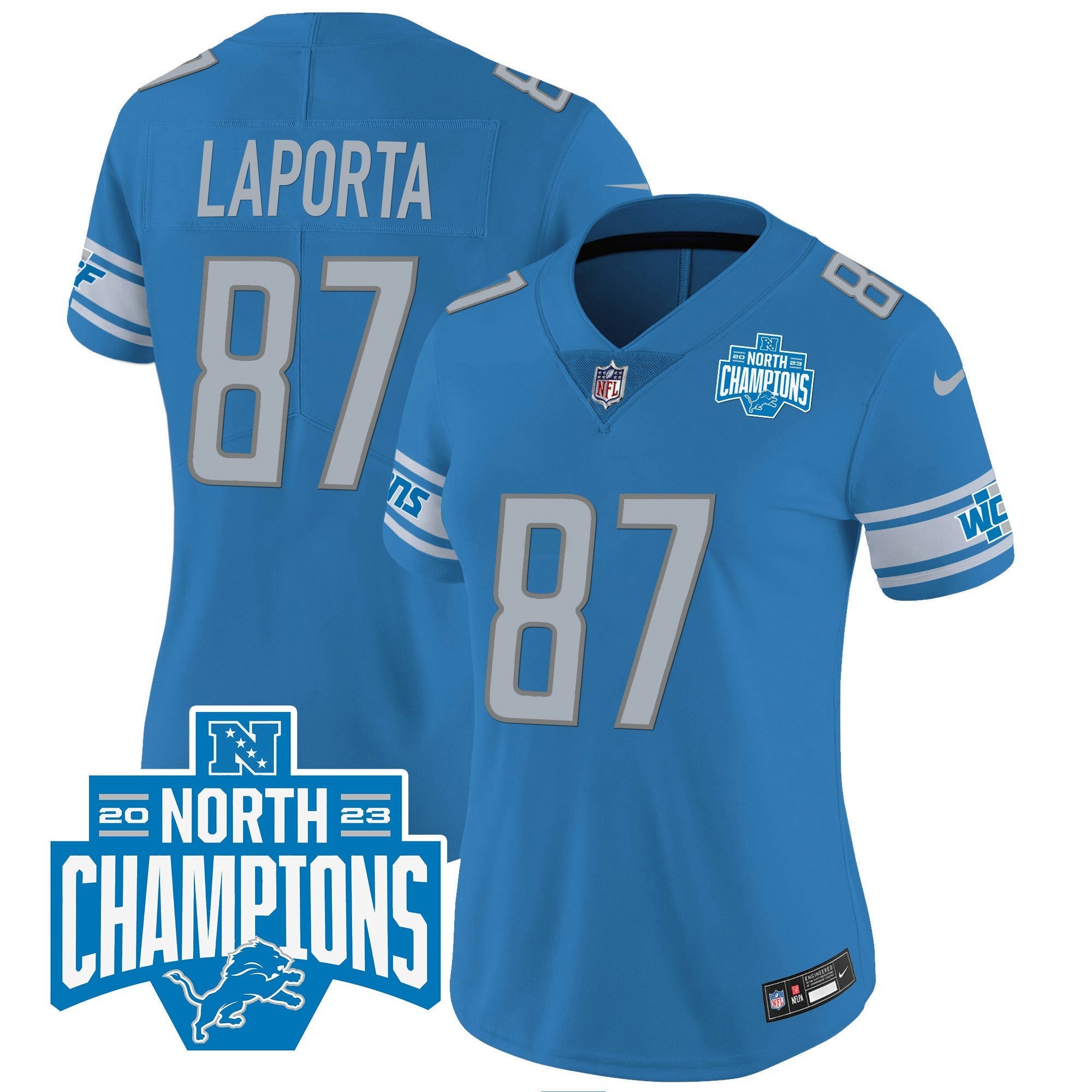Camisa NFL Women’s Detroit 2023 NFC North Division Champions Patch Vapor Jersey