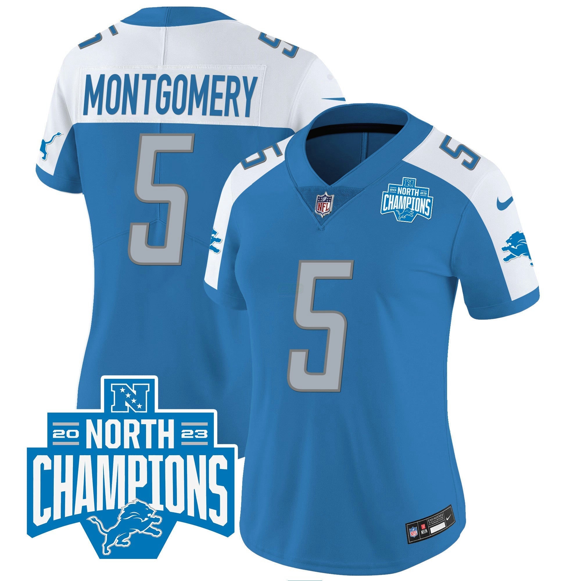 Camisa NFL Women’s Detroit 2023 NFC North Division Champions Patch Vapor Jersey