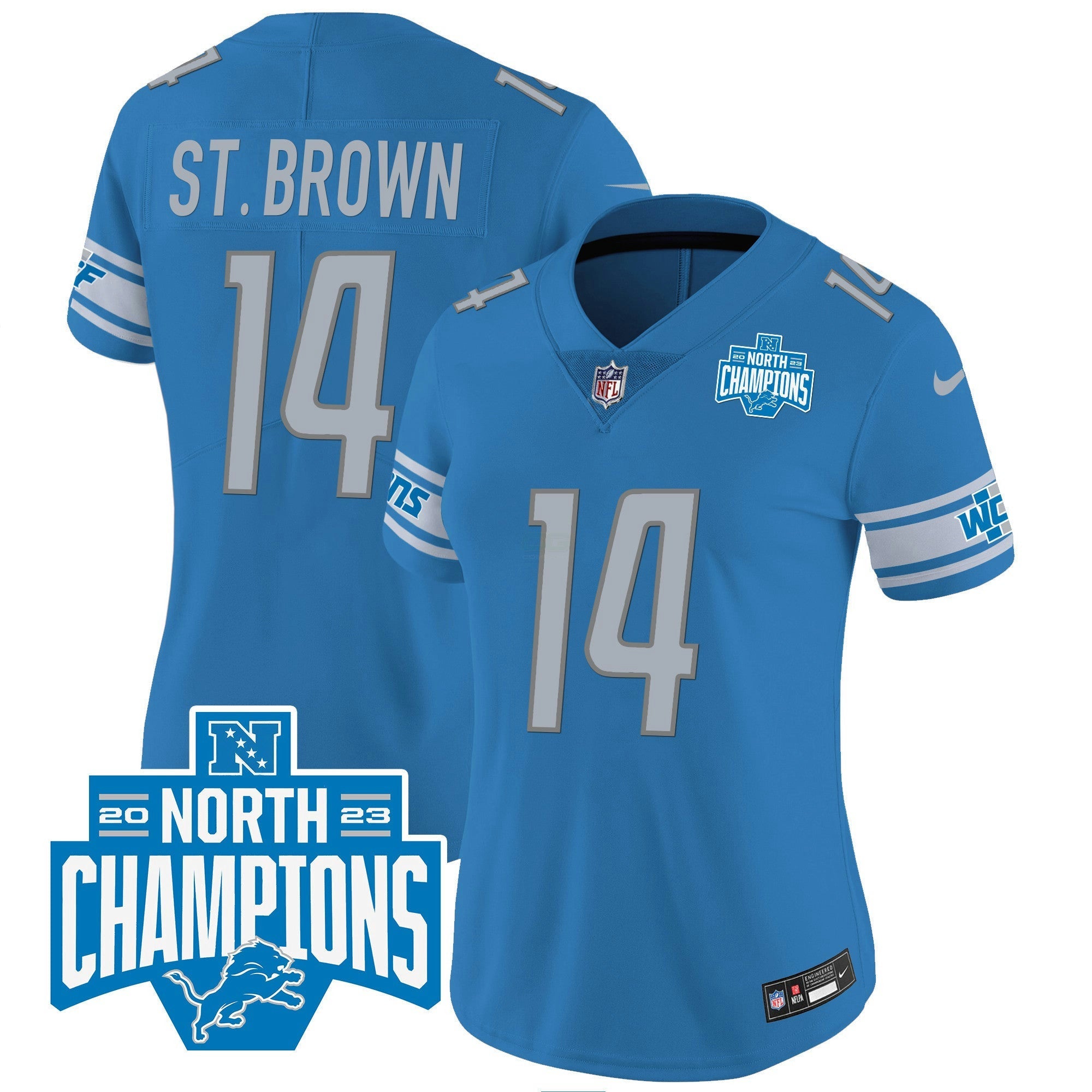 Camisa NFL Women’s Detroit 2023 NFC North Division Champions Patch Vapor Jersey