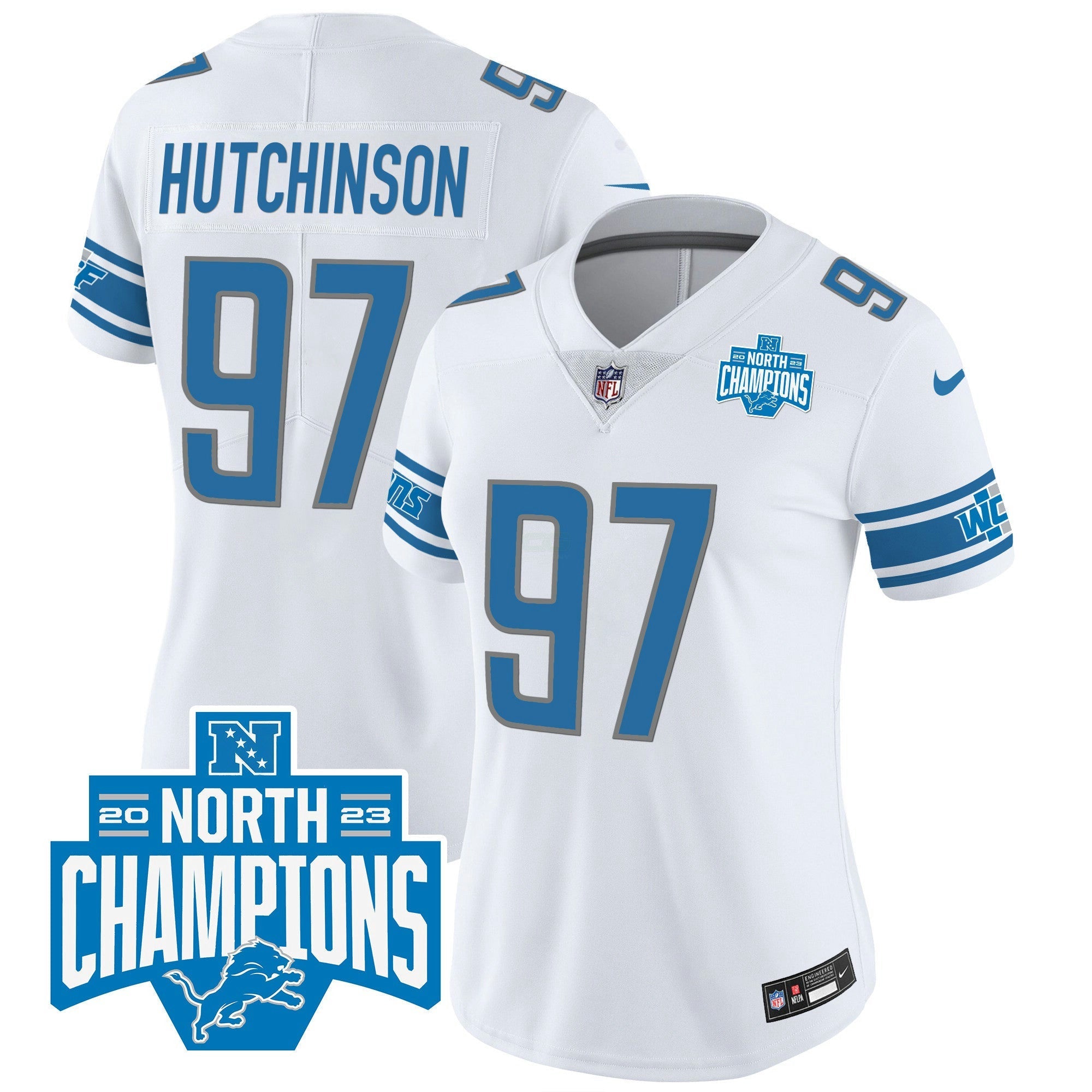 Camisa NFL Women’s Detroit 2023 NFC North Division Champions Patch Vapor Jersey