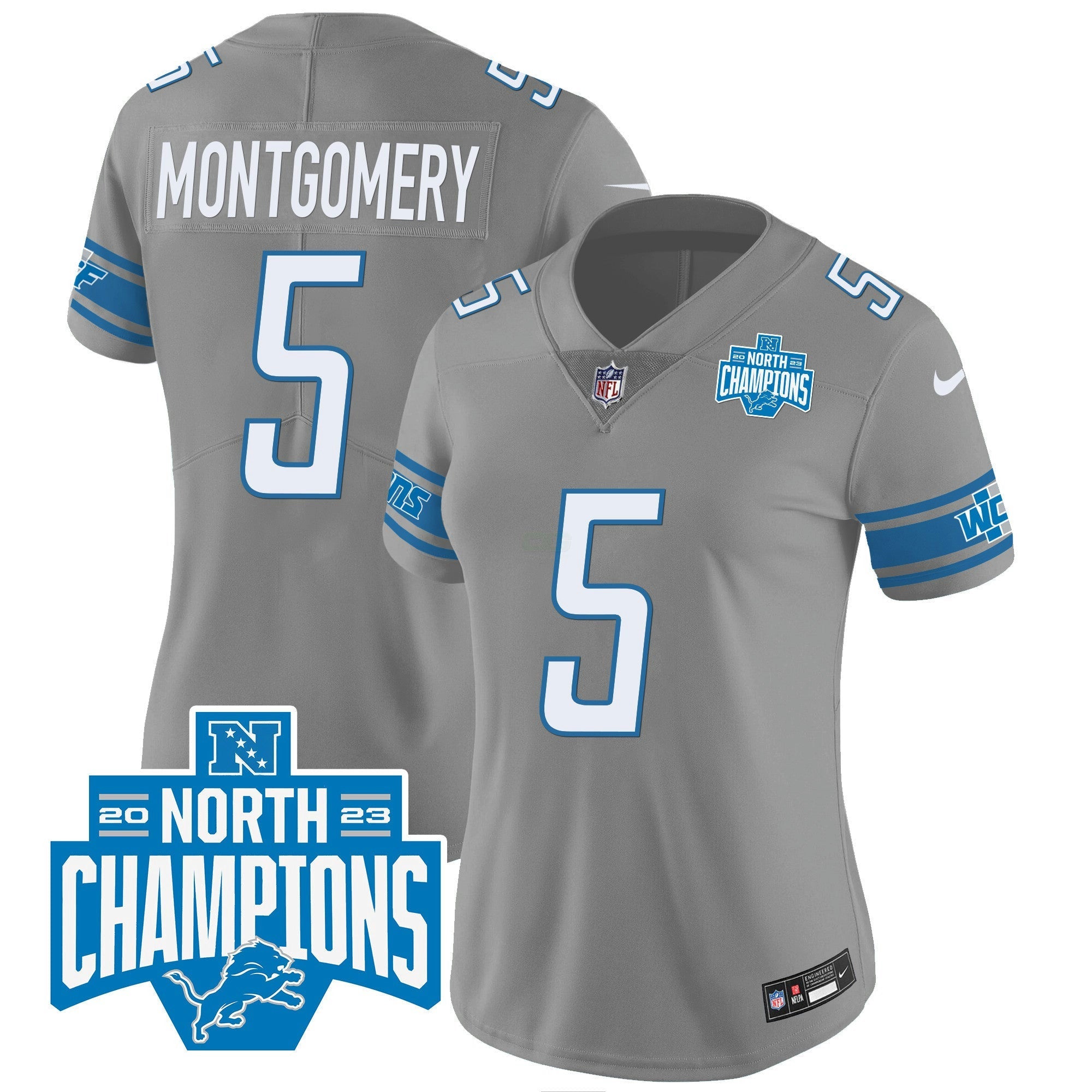 Camisa NFL Women’s Detroit 2023 NFC North Division Champions Patch Vapor Jersey