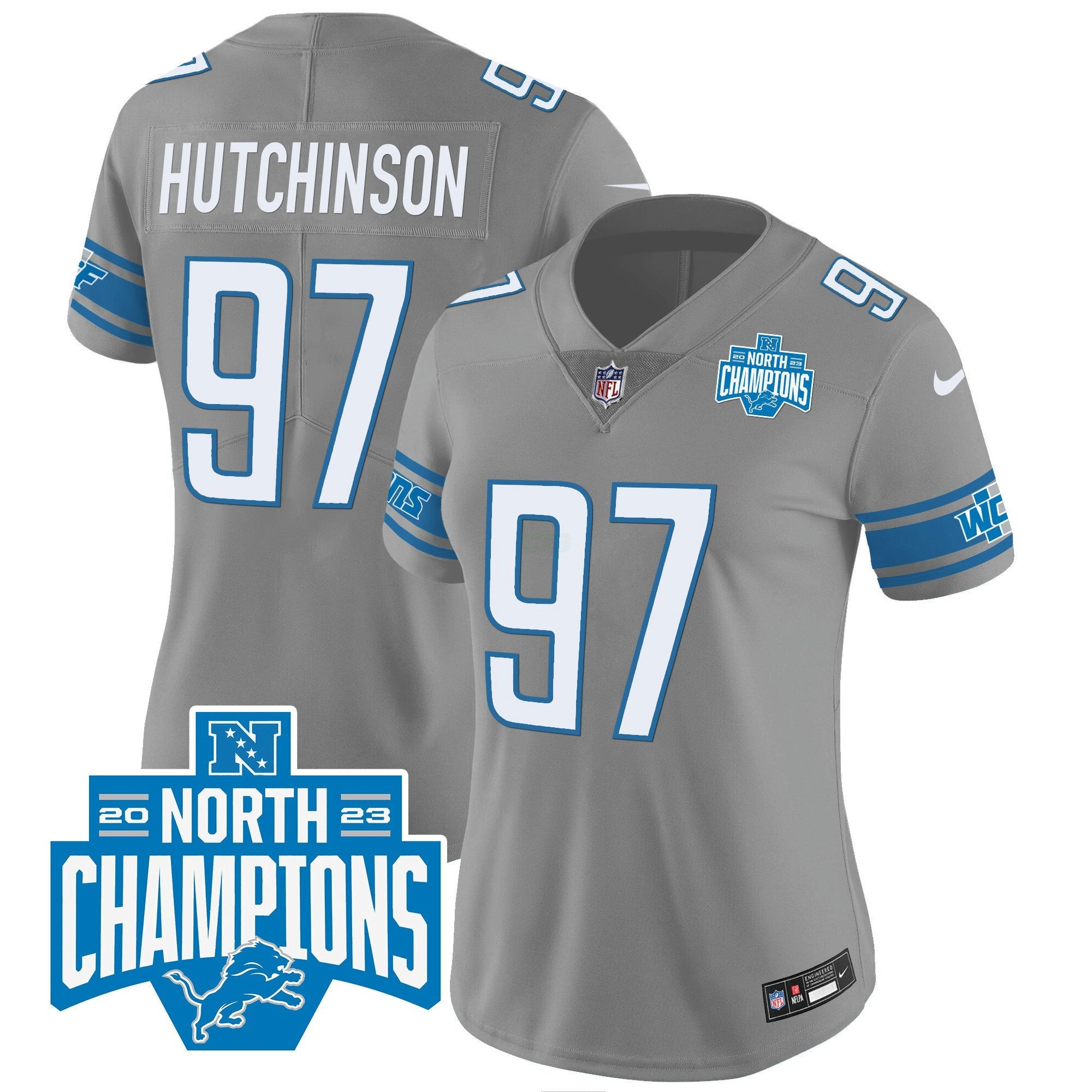 Camisa NFL Women’s Detroit 2023 NFC North Division Champions Patch Vapor Jersey