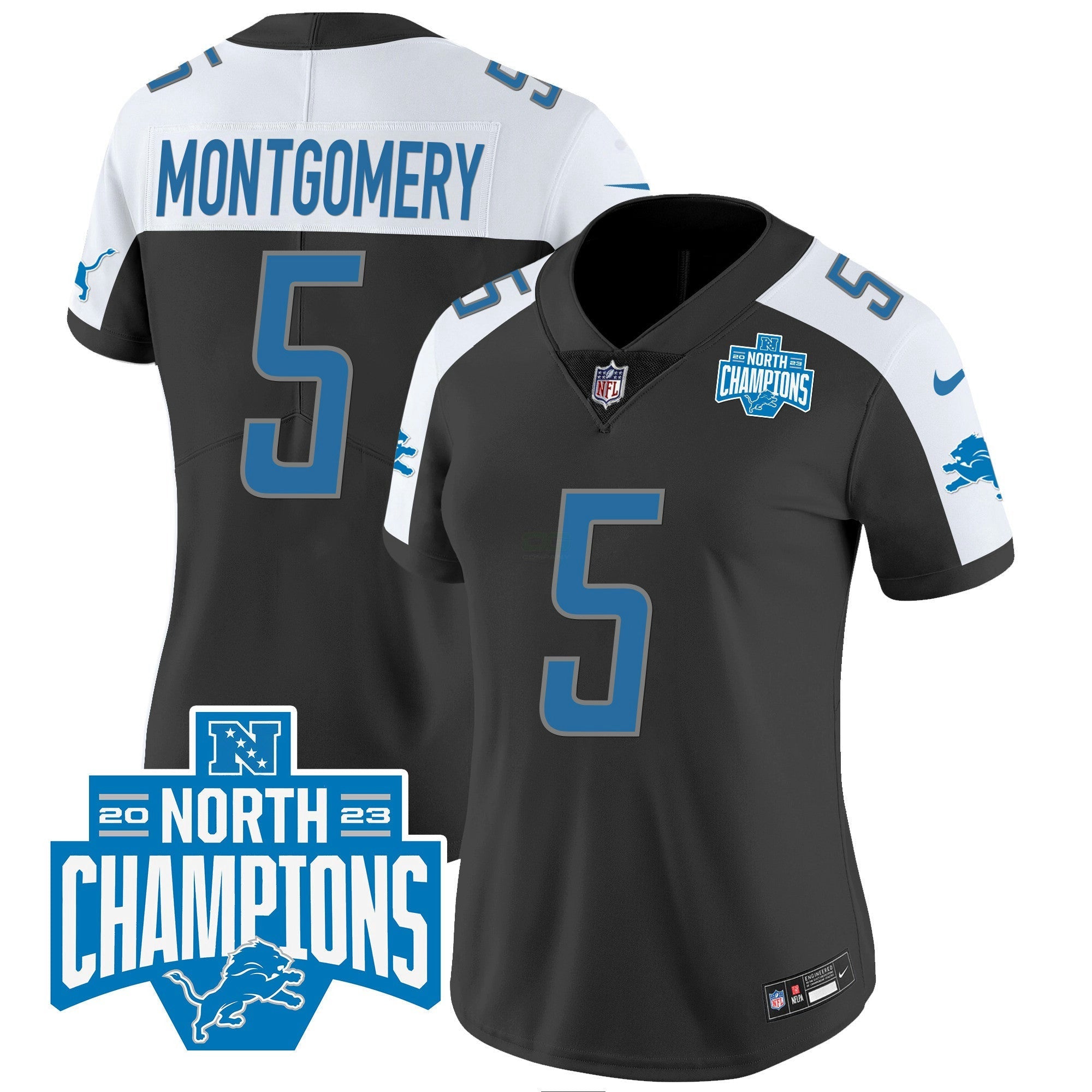 Camisa NFL Women’s Detroit 2023 NFC North Division Champions Patch Vapor Jersey