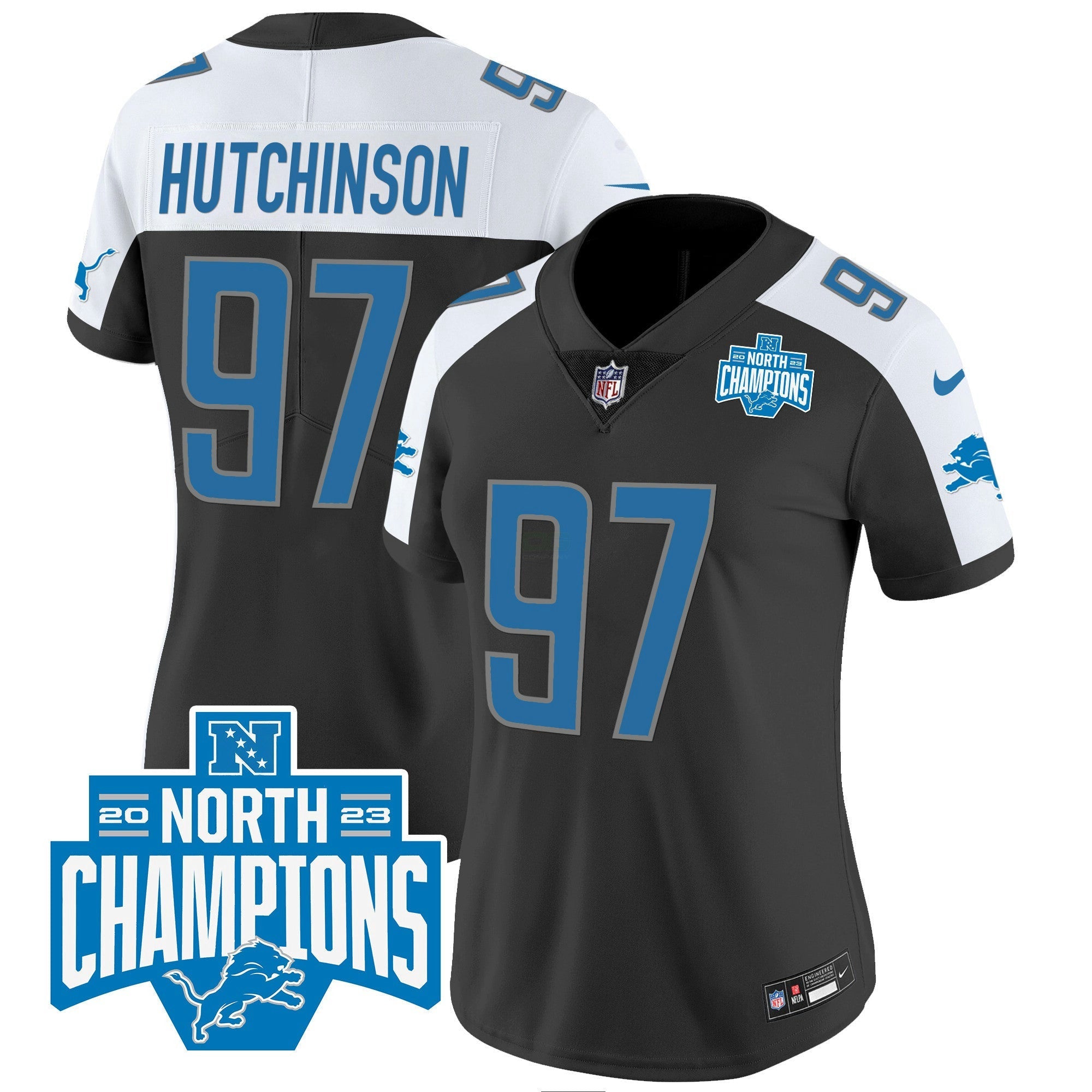 Camisa NFL Women’s Detroit 2023 NFC North Division Champions Patch Vapor Jersey