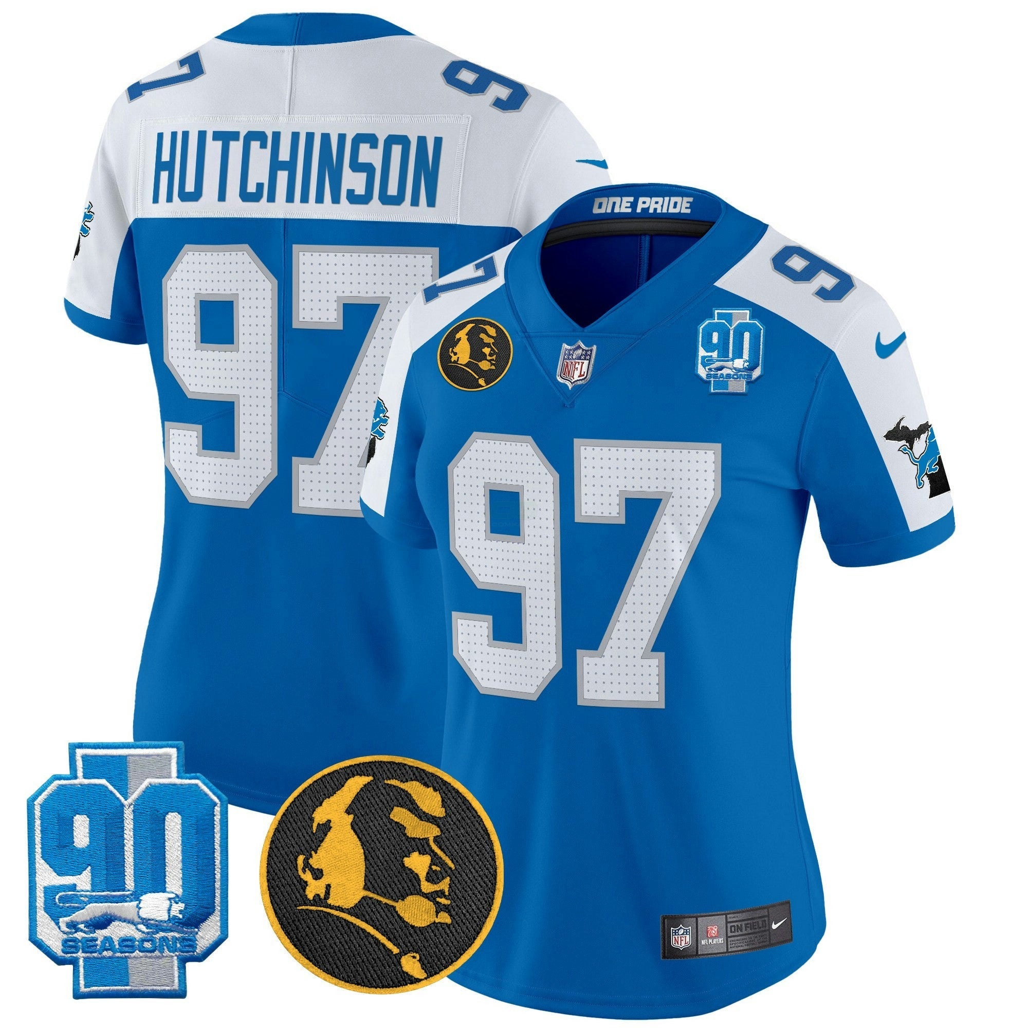 Camisa NFL Women’s Detroit 2024 90th & John Madden Patch Vapor Limited Jersey